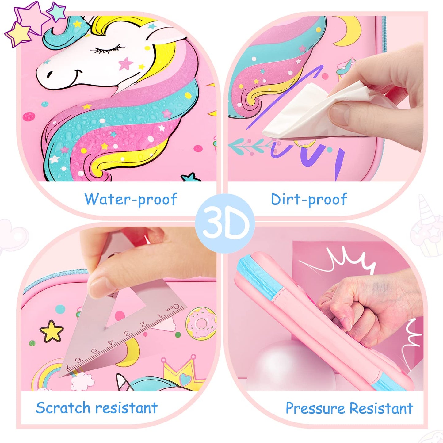homicozy Pencil Case for Girls,Cute Unicorn Stationary Set for Kids,3D EVA School Large Capacity