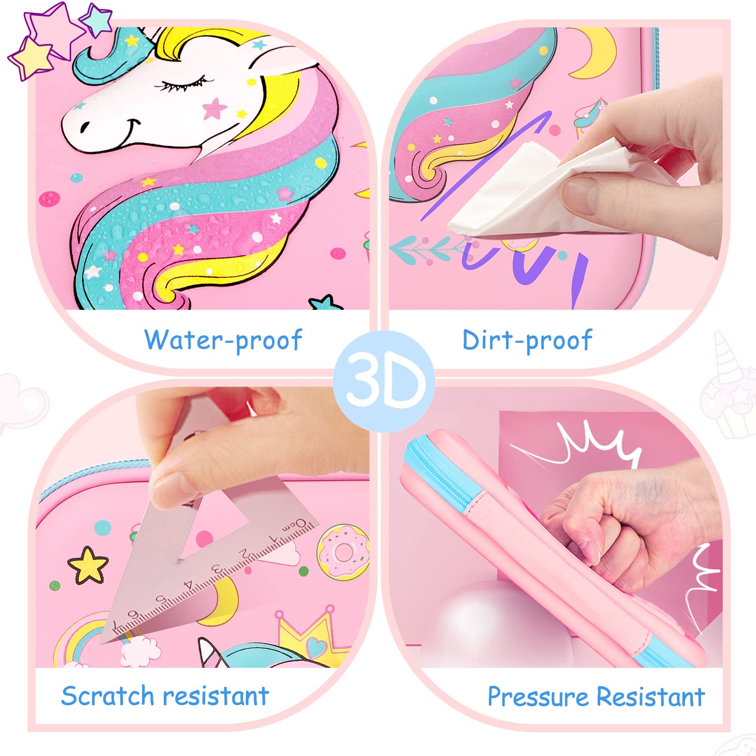 homicozy Pencil Case for Girls,Cute Unicorn Stationary Set for Kids,3D EVA School Large Capacity
