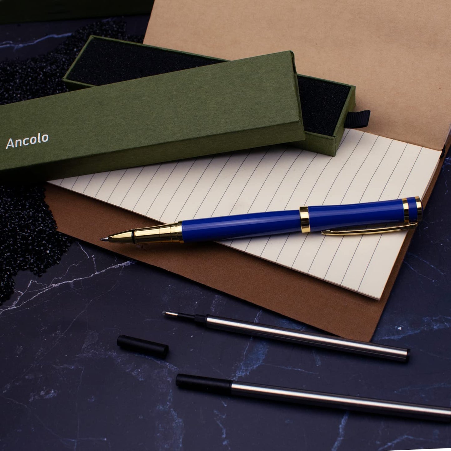 Ancolo Fancy Roller Pen Set. Luxury Roller ball Pen with 2 Black Ink Refills - 0.7 mm. Nice Gift
