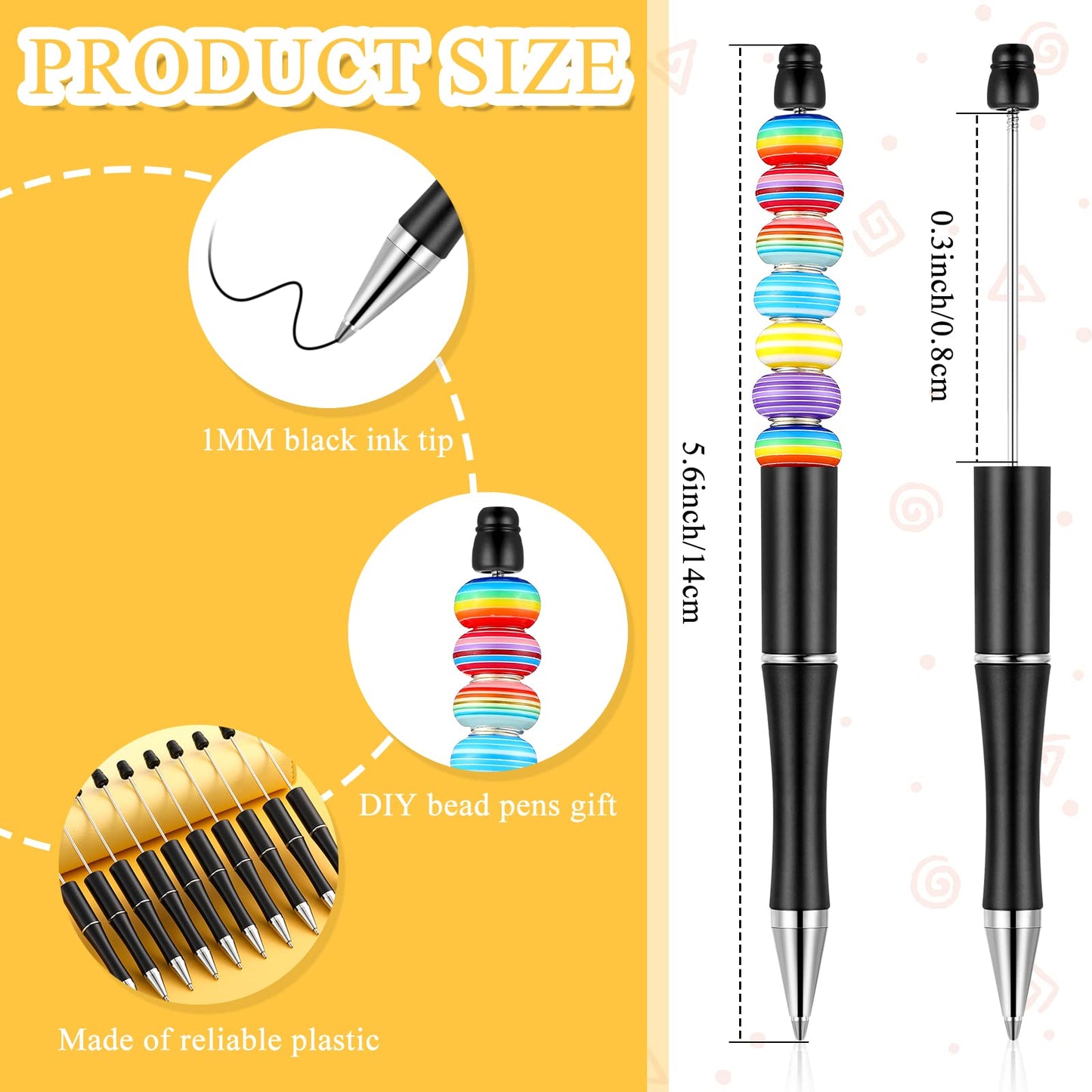 Crtiin 100 Pcs Beadable Pen School DIY Kit,Black