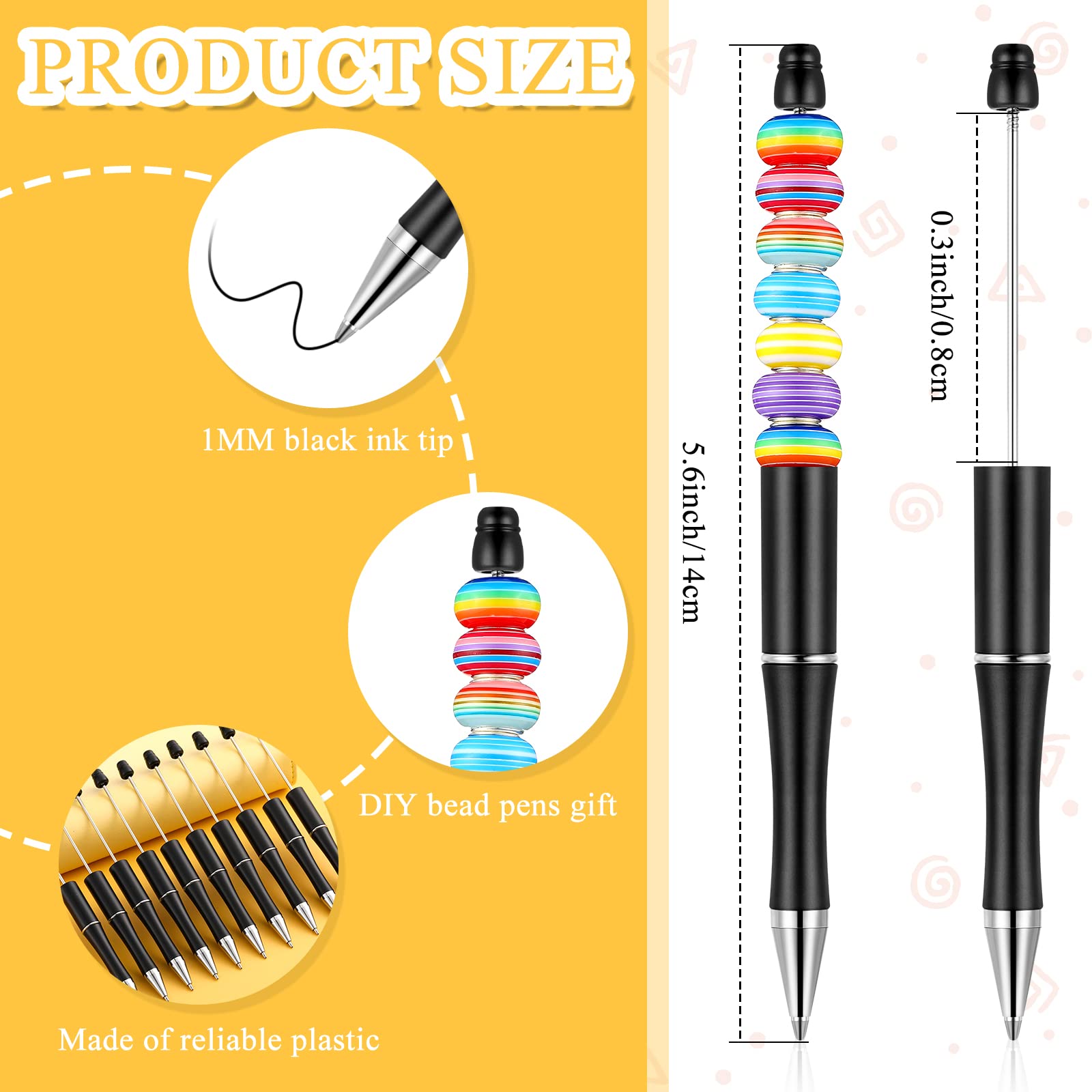 Crtiin 100 Pcs Beadable Pen School DIY Kit,Black