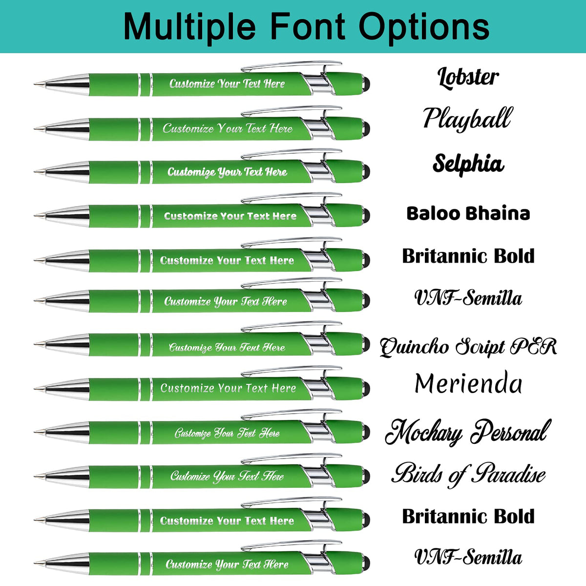 Aolun Personalized Pens,Custom Engraving Ballpoint Pens with Stylus,12 Pcs,Soft Touch