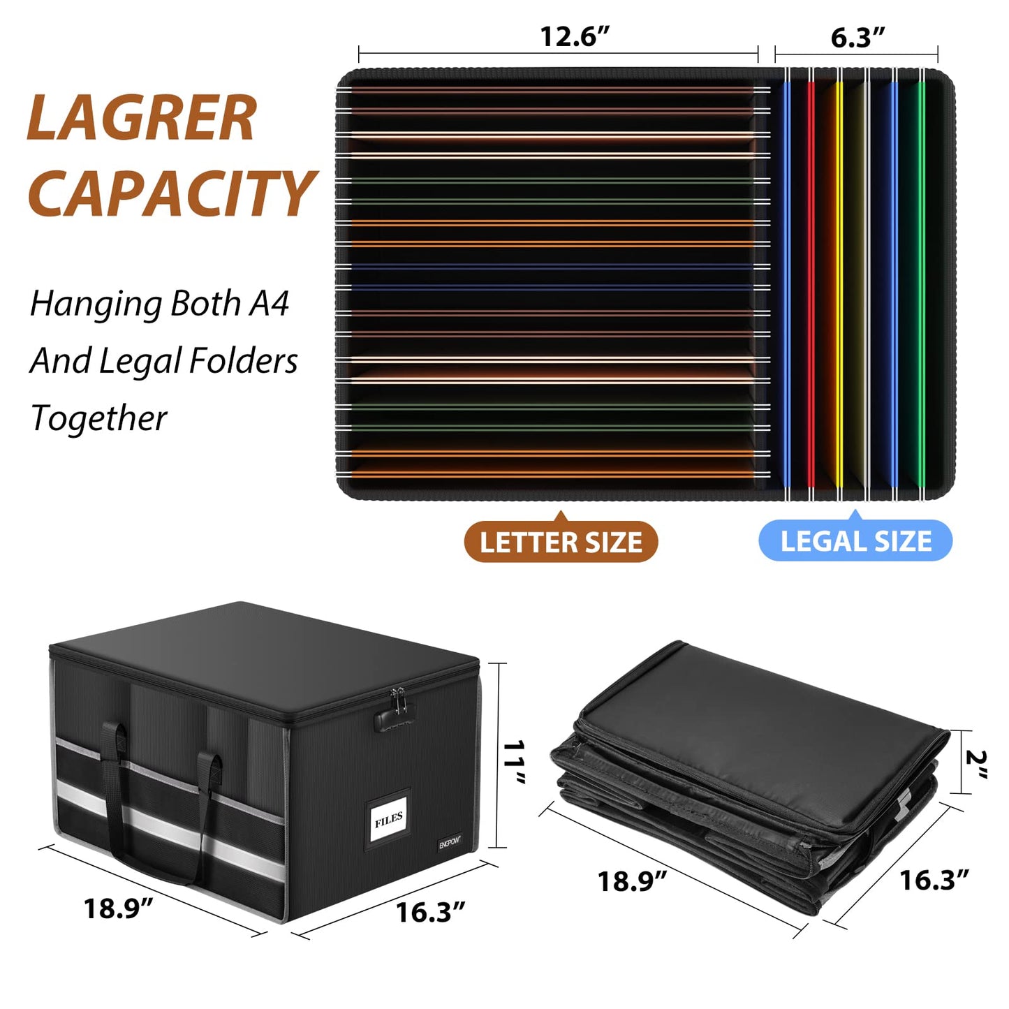 ENGPOW Large Fireproof Document Box with Lock＆Multi Pockets, 19"x16"x11"