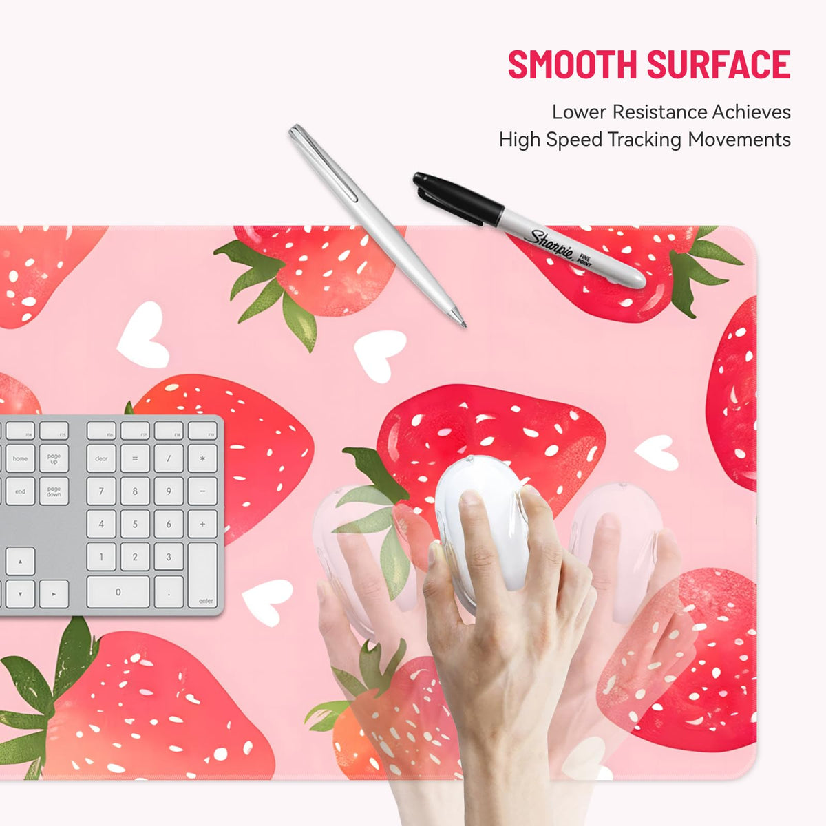 Stanoha Cute Desk Mat for Keyboard Desktop Extra Large Mouse Pad, Berry