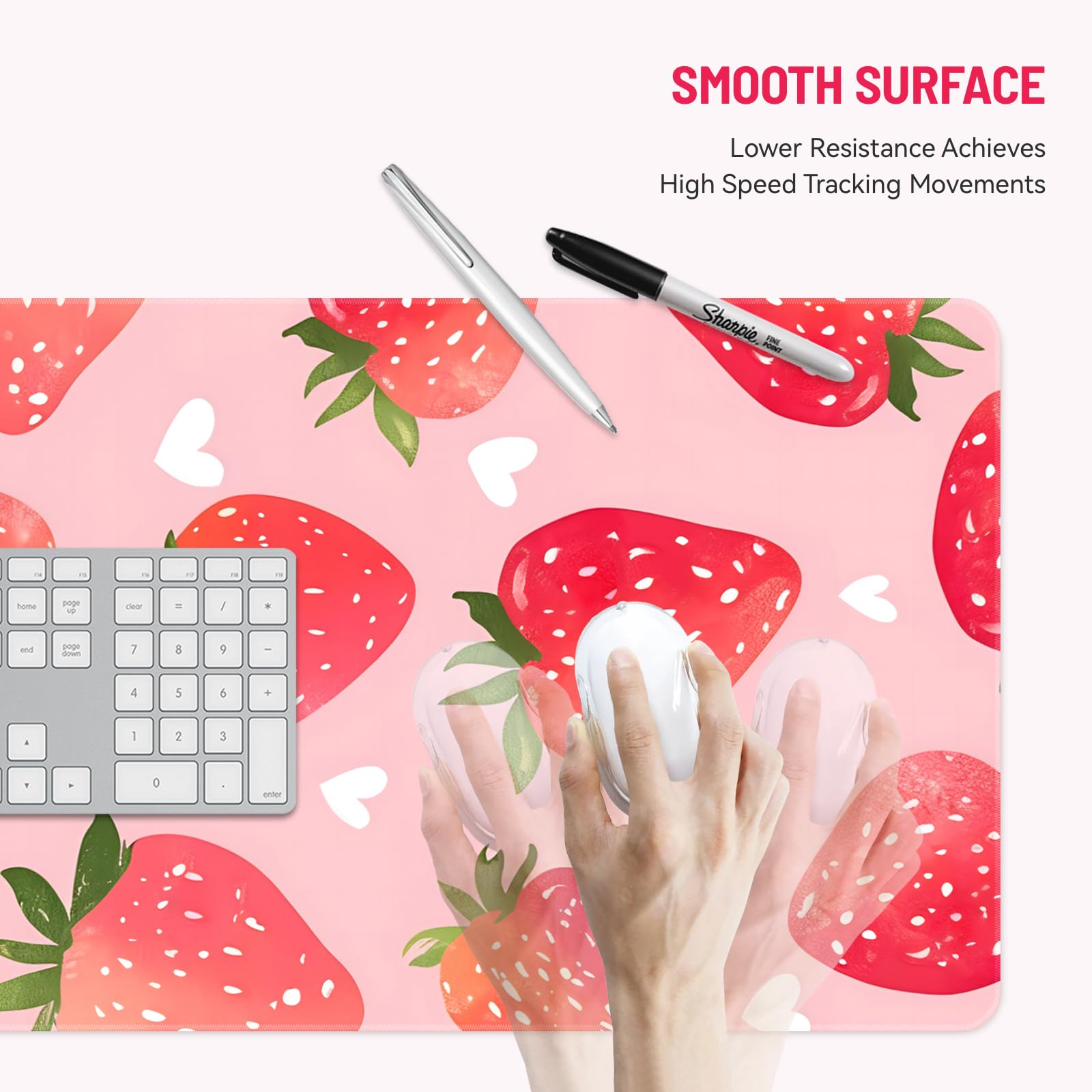Stanoha Cute Desk Mat for Keyboard Desktop Extra Large Mouse Pad, Berry