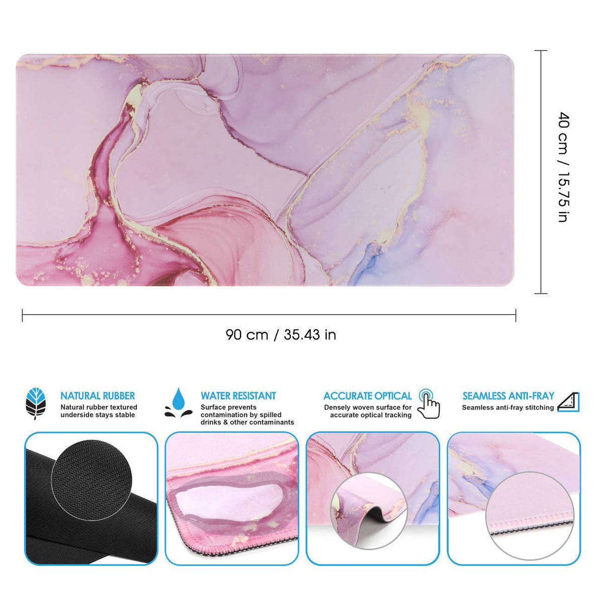 iCasso Extended Gaming Mouse Pad 35.4x15.7in Desk Pad,Glitter Marble