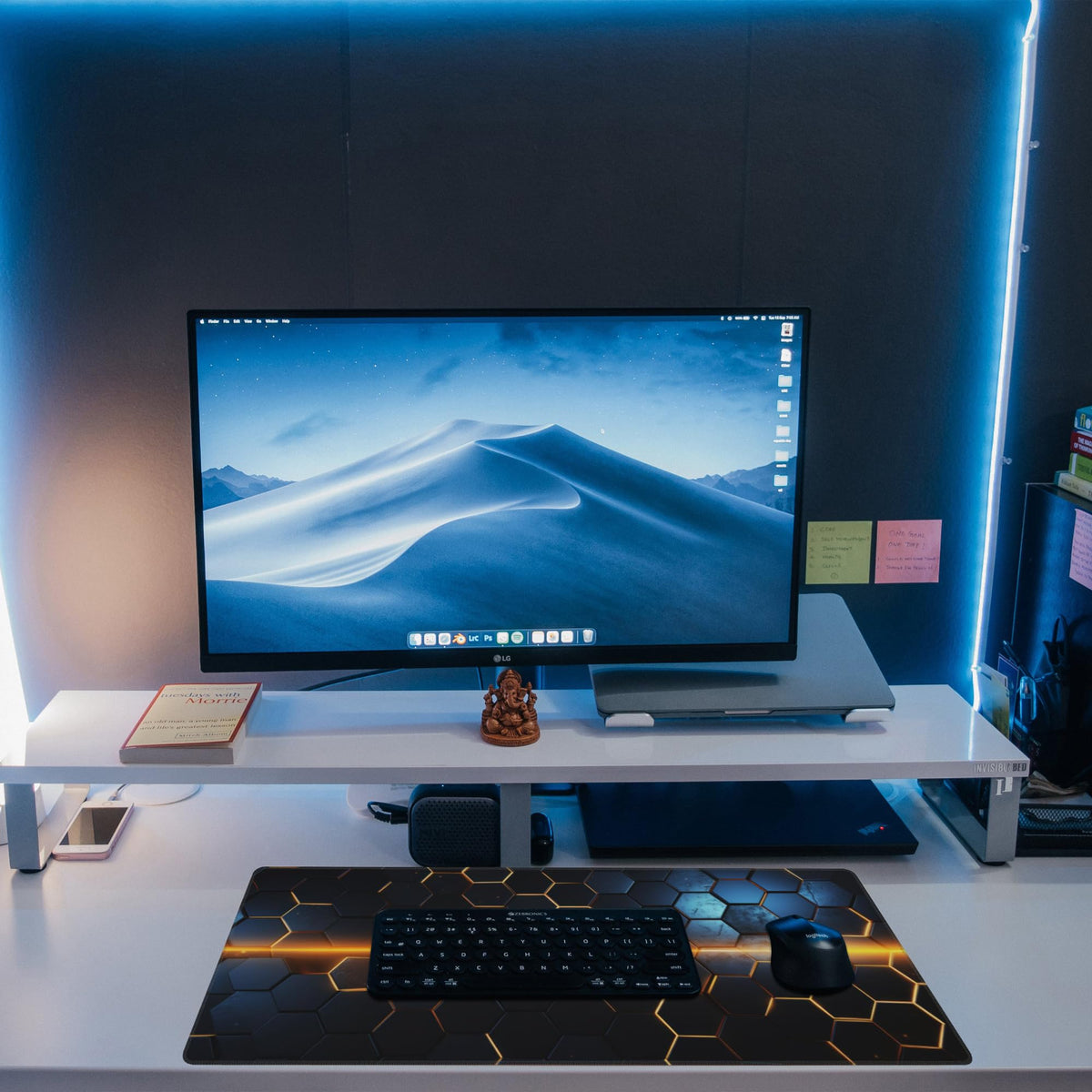 Eflxamz Large Gaming Mouse Pad for Desk,Golden Lines Honeycomb Technology Desk Mat,Honeycomb