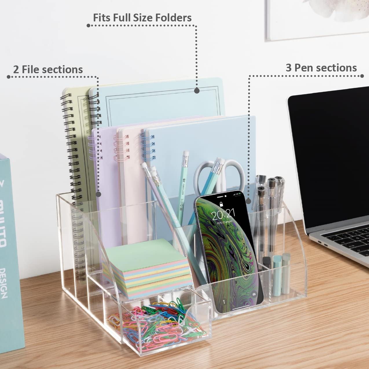 My Space Organizers Clear Acrylic Desk Oganizer, 9 Compartments, Office Supplies and Desk
