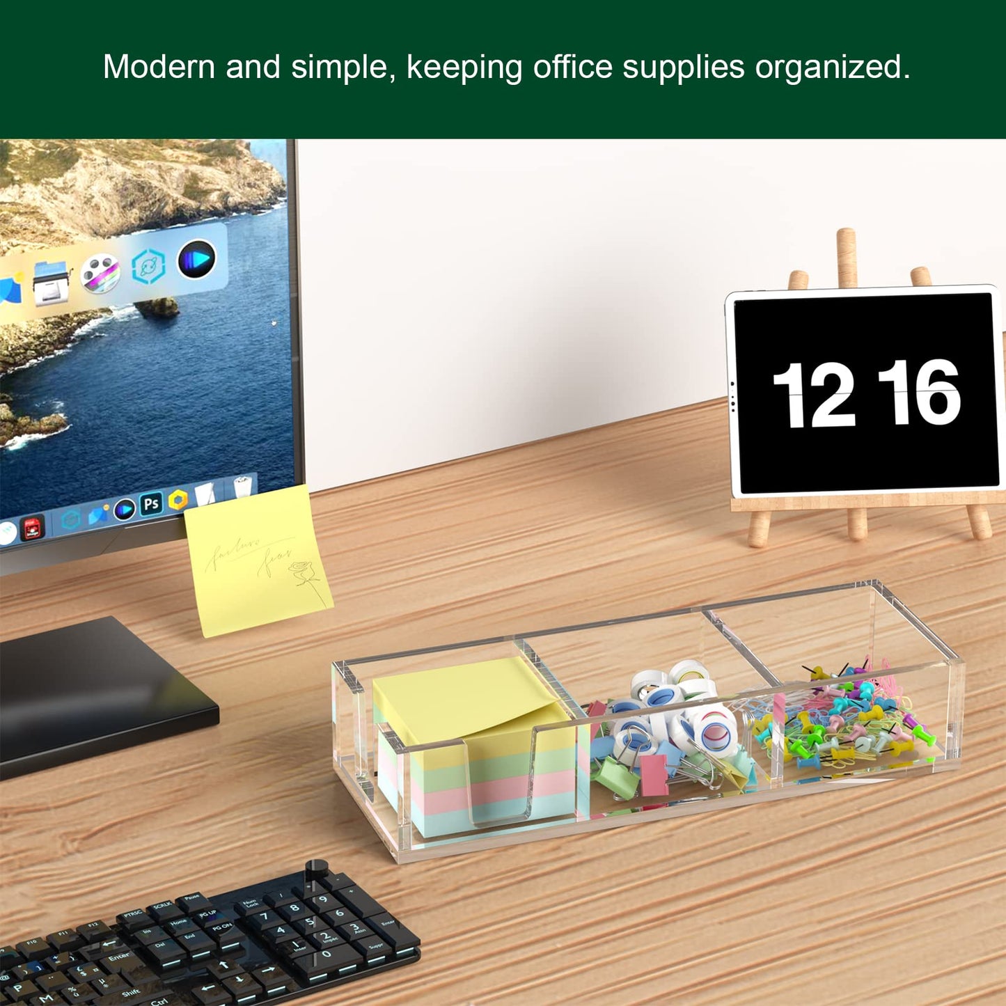 BOSSCASA Acrylic Sticky Note Holder, Self-Stick Note Pad Holder W/O Pads - Note Dispenser Memo Pad