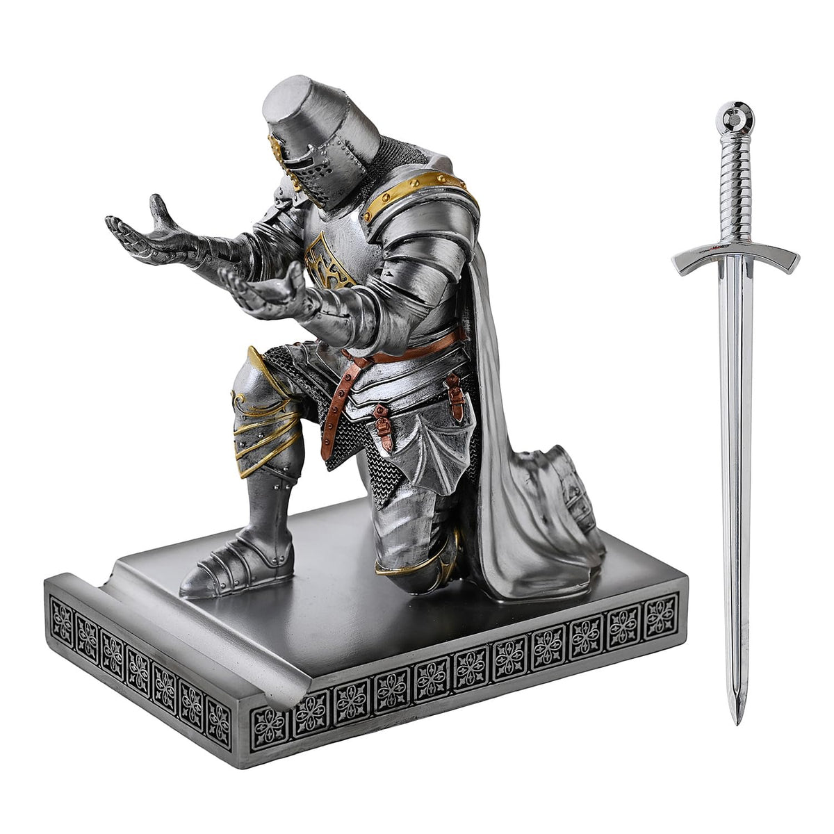 Medieval Templar Vanguard Officer Knight Pen Holder Desk Organizers Silver