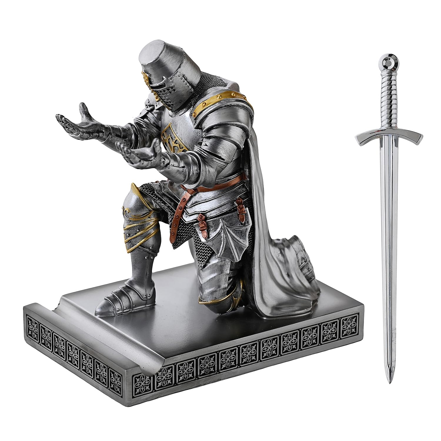 Medieval Templar Vanguard Officer Knight Pen Holder Desk Organizers Silver