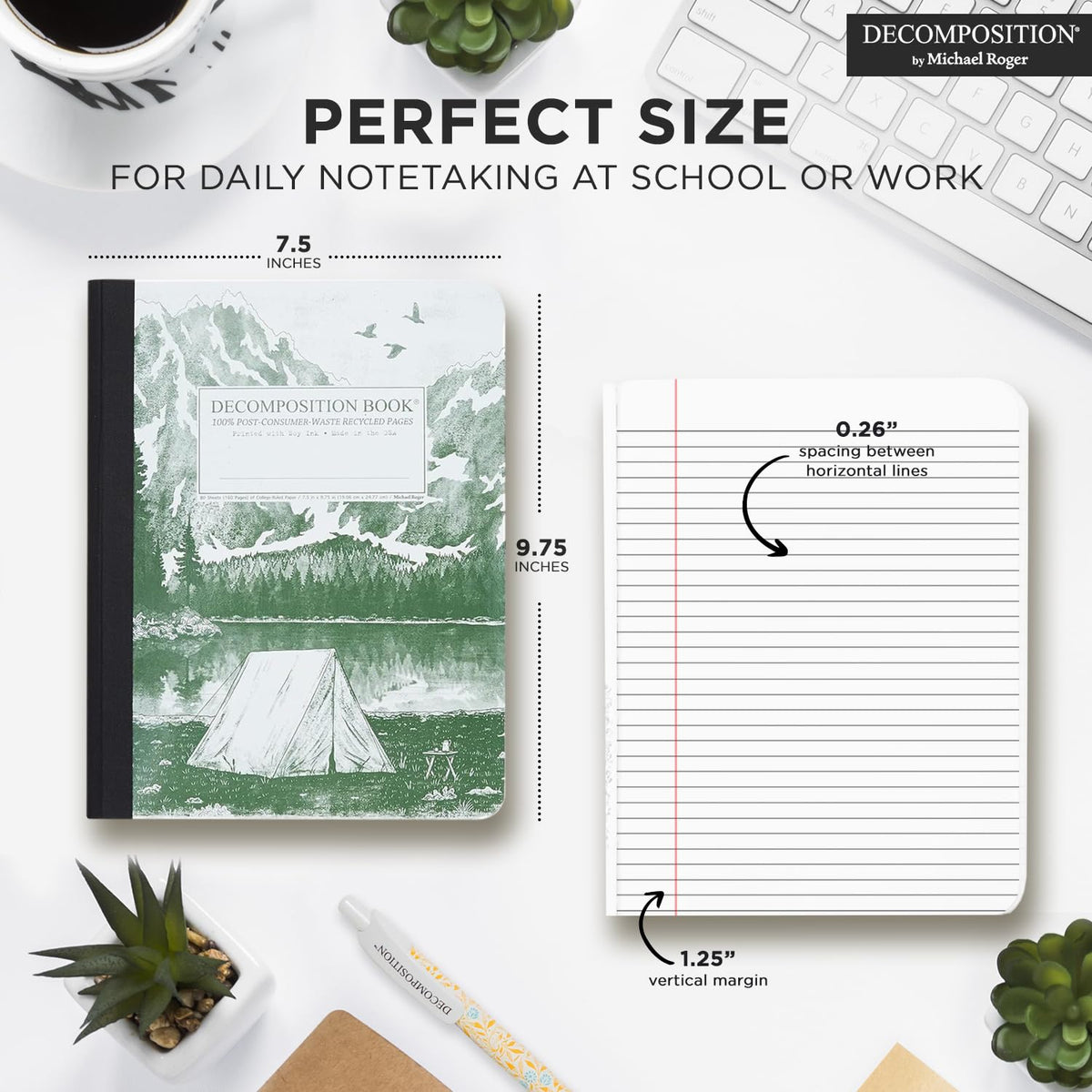 Decomposition Mountain Lake College Ruled Composition Notebook - 9.75 x 7.5 Journal with 160 Lined