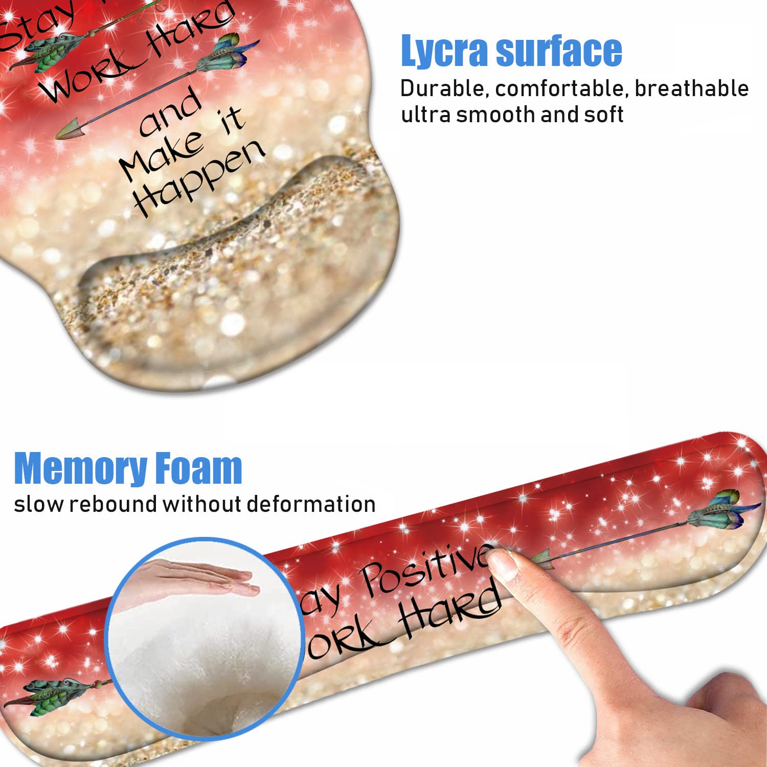 Keyboard Wrist Rest + Mouse Pad Wrist Support Set with Coasters, Stay Positive Work Hard and Make