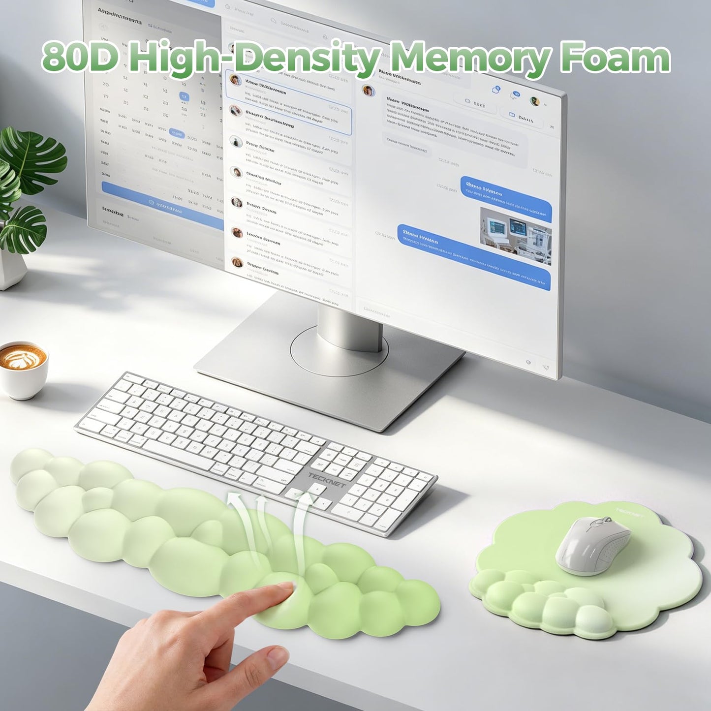 TECKNET Cloud Wrist Rest & Ergonomic Mouse Pad, Cloud Keyboard Wrist Rest with Non-Slip Base, PU