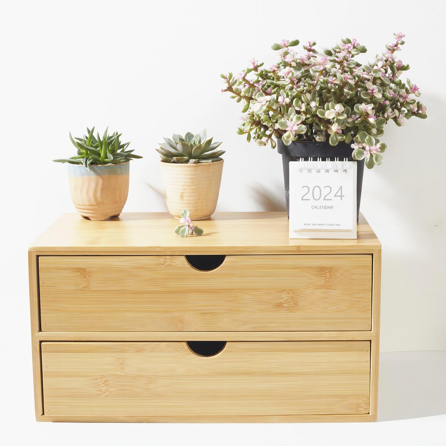 Charmewooden Bamboo Desk Organizer with Drawers, Countertop Organizer with Drawers Makeup Storage