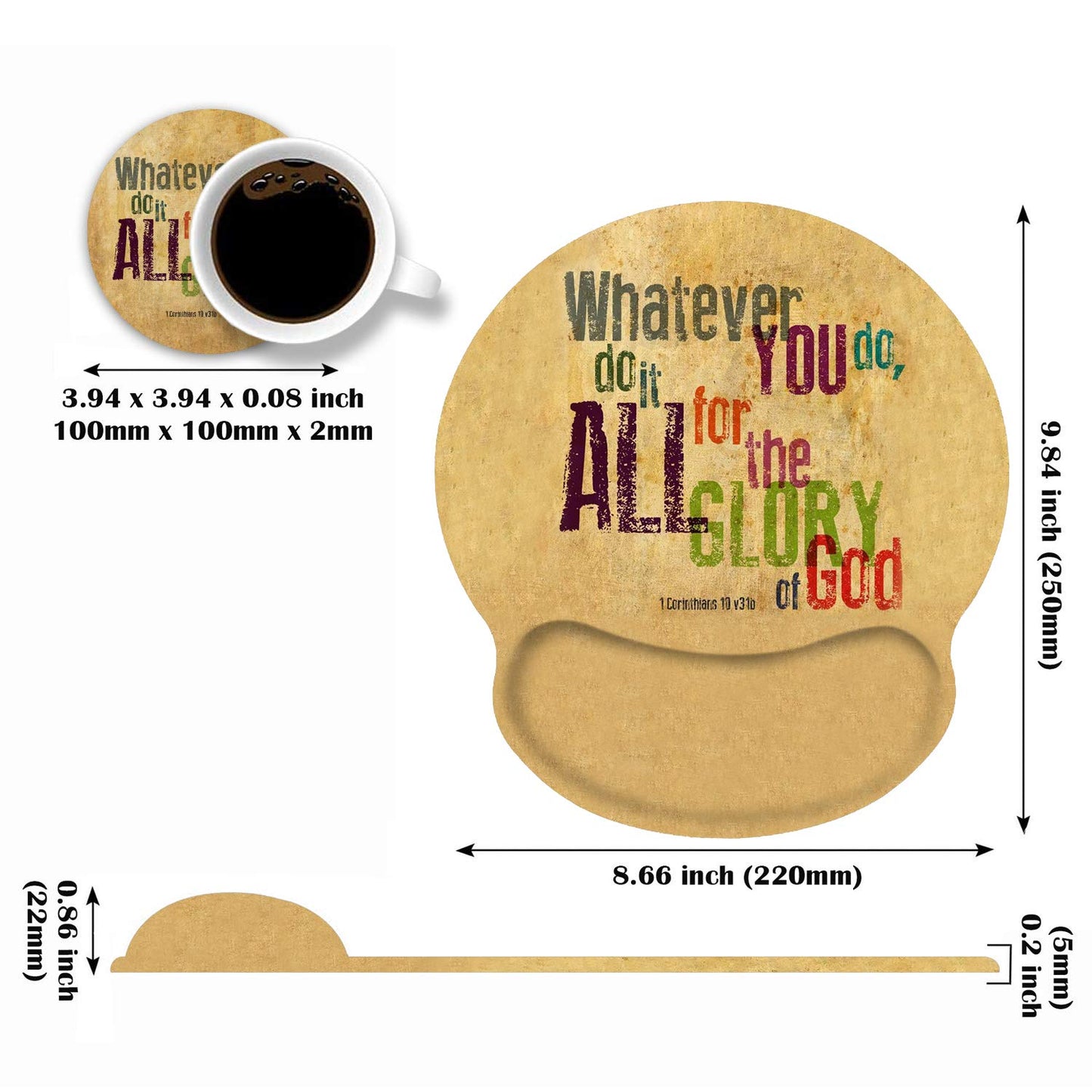 Ergonomic Mouse Pad Wrist Support and Coasters Set, Bible Verse Whatever You do,do it All for The