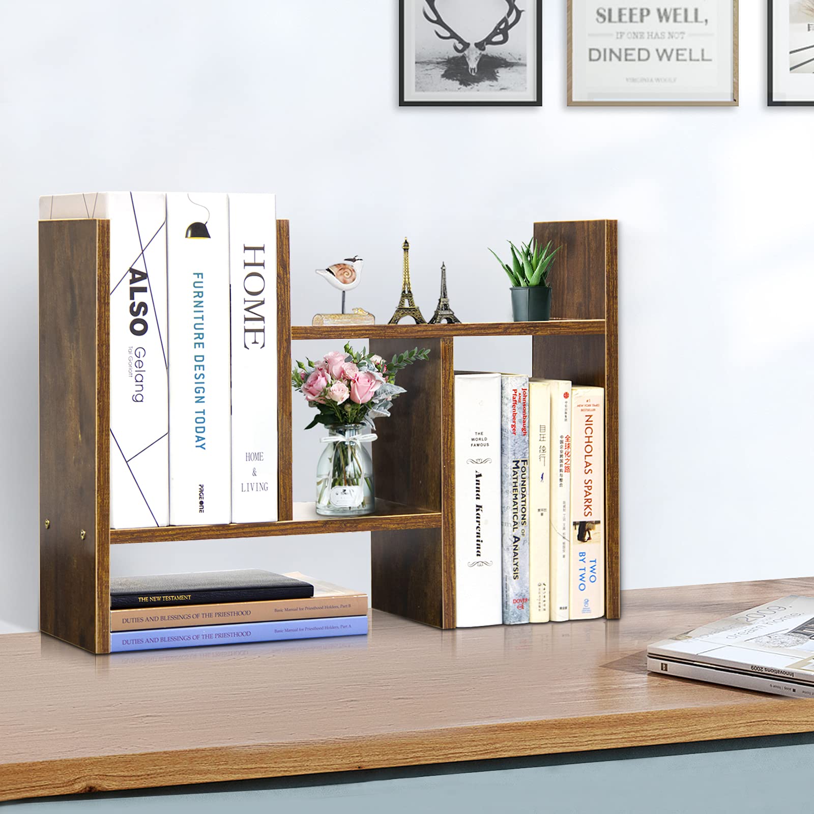 J.M.Deco Desktop Organizers and Storage for Office, Adjustable Desktop Organizer Shelf Double H