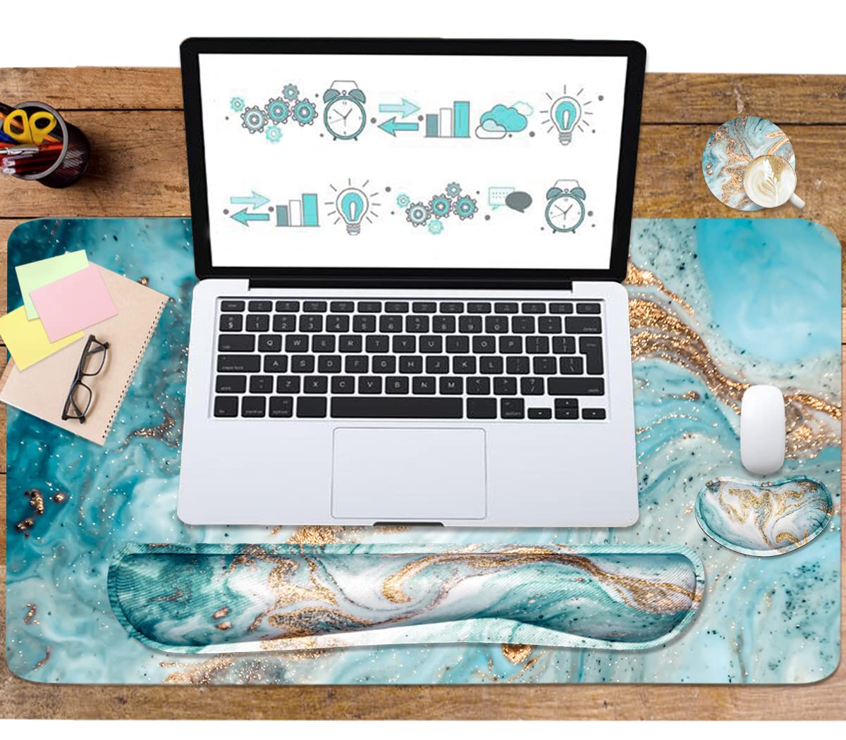 Keyboard Mouse Pad Set, Extended Mouse Pad+Keyboard Wrist Rest Support, Memory Foam Ergonomic Easy