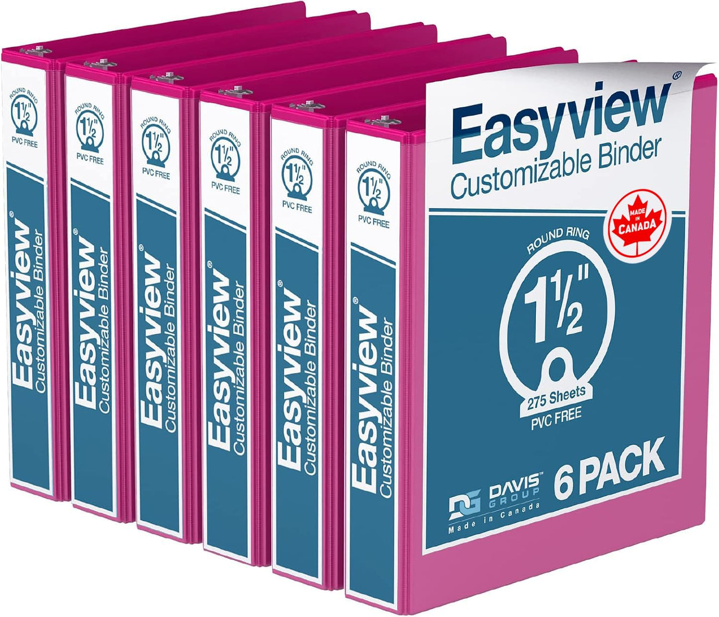 Easyview 3-Ring Binder, Clear-View Cover, 3" Round Rings, Orange, 6 Pack