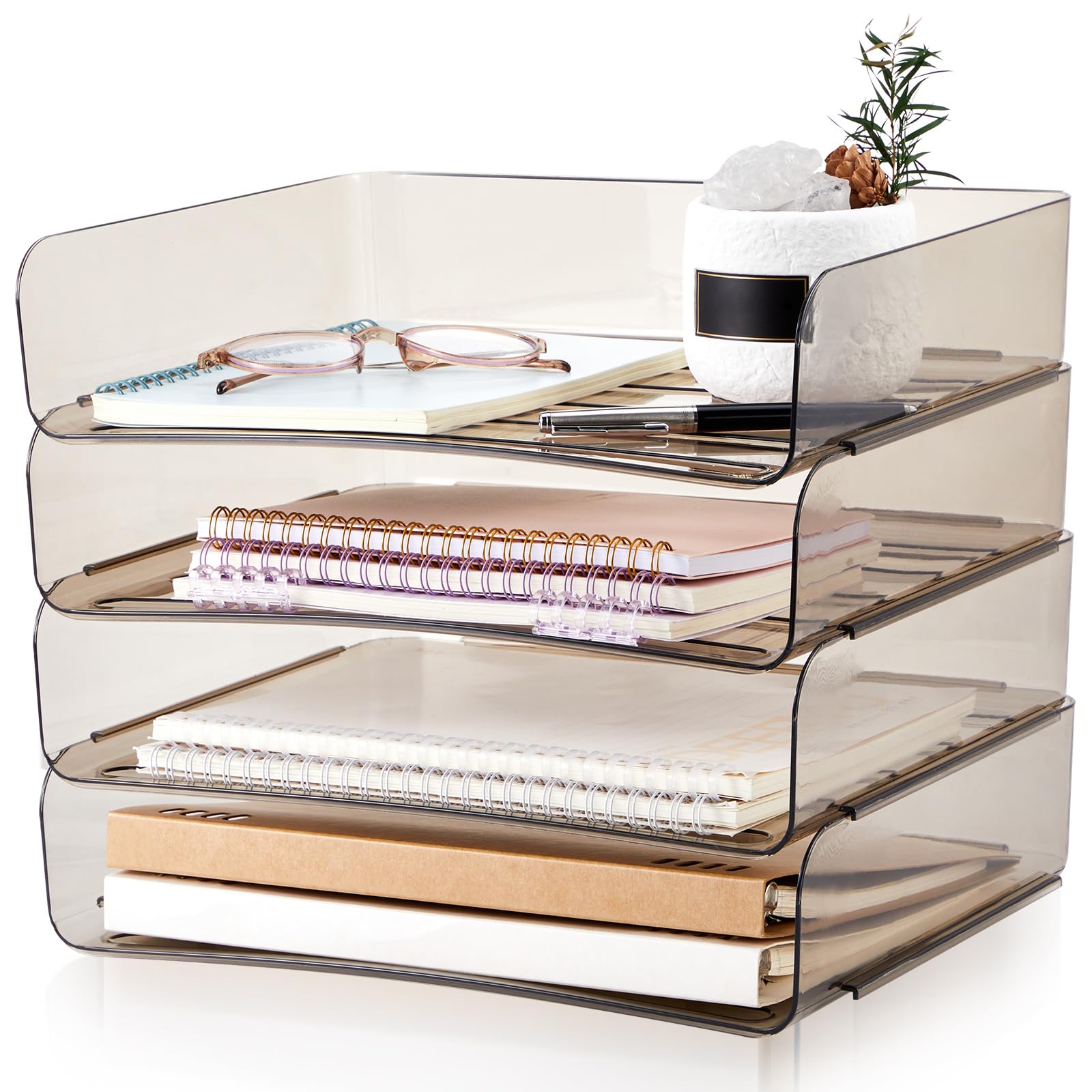 Harloon 4 Tier Paper Organizer Clear Gray Letter Tray Acrylic File Tray