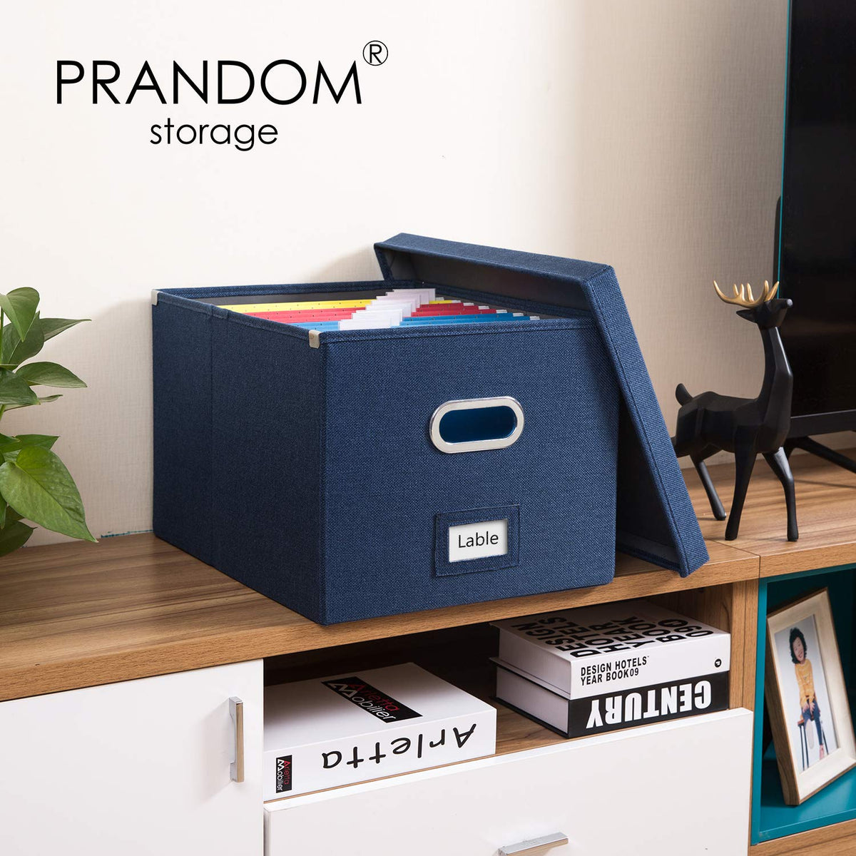 PRANDOM File Organizer Box - Set of 1 Collapsible Decorative Linen Filing Storage Hanging File