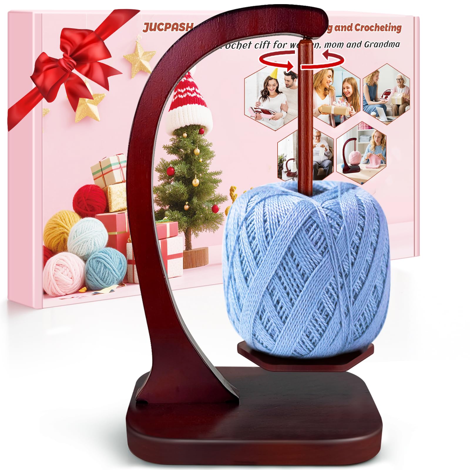 JUCPASH Yarn Holder for Crocheting with Magnetic Spin, Crochet Gifts, Brown