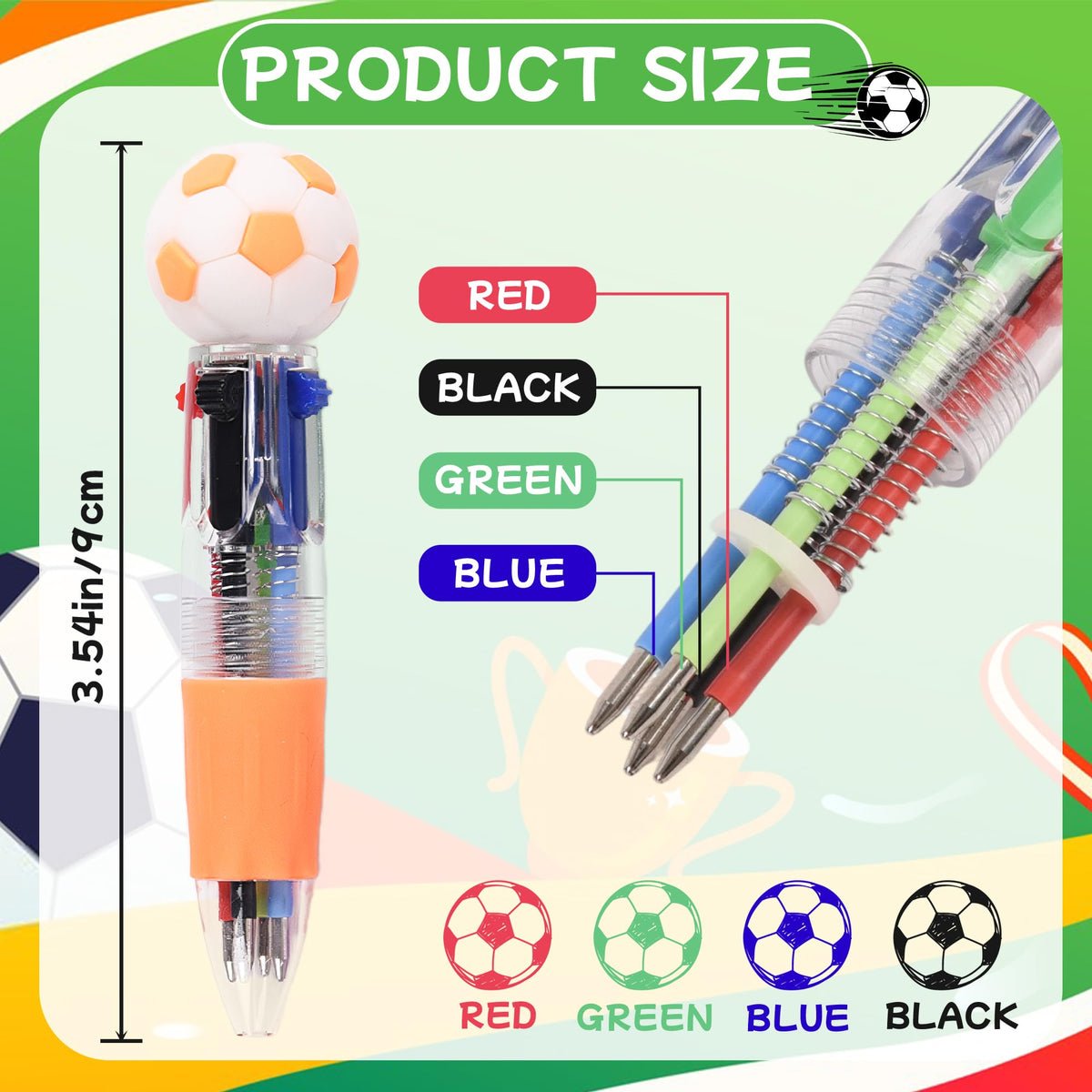 LiYiQ 100 Pcs Soccer Party Favor Multicolor Pen in One Cartoon Cute Fun 4-in-1 Cute Pens Bulk
