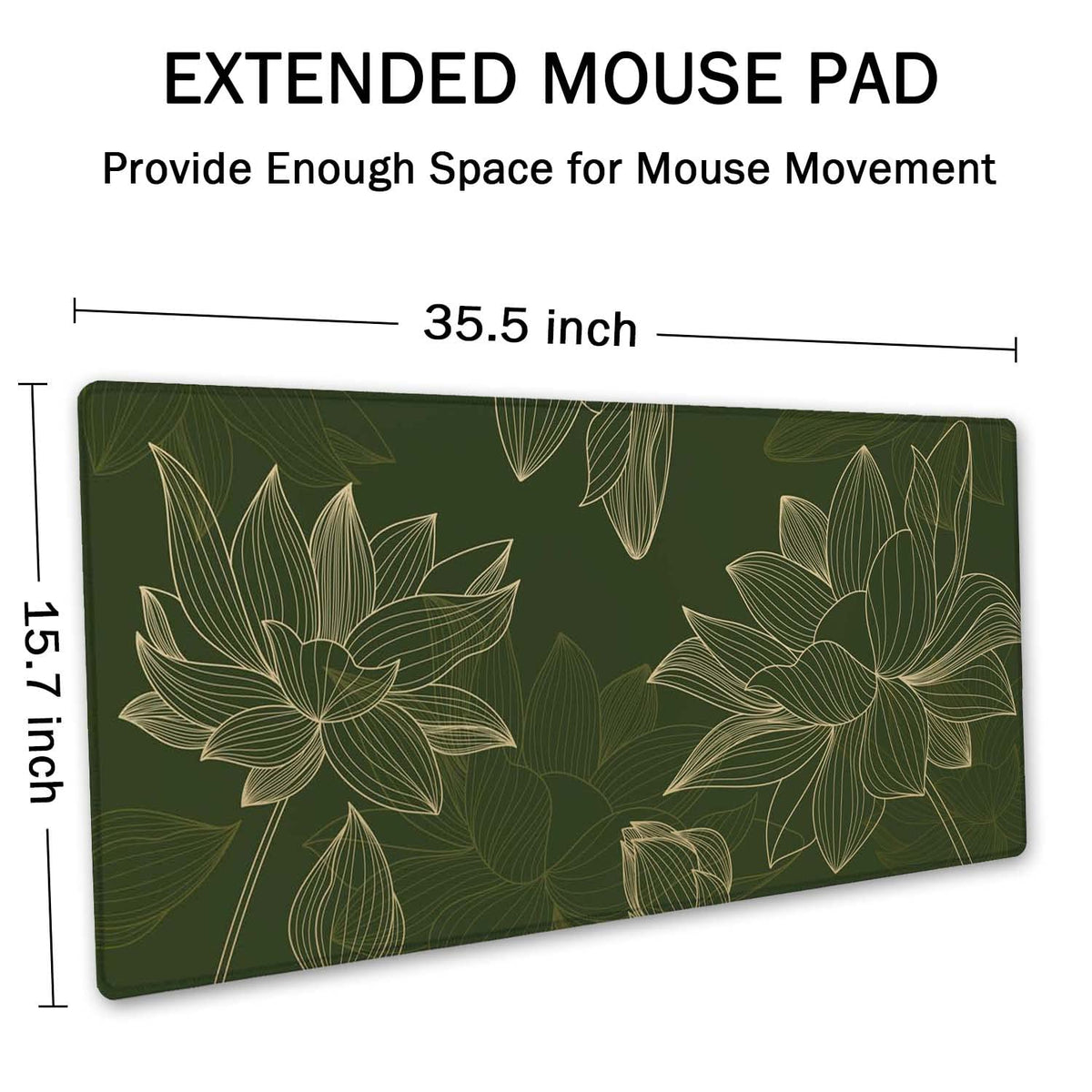 SSOIU Green Floral Desk Mat - Modern Gaming Mouse Pad, Large XXL Size, 35.5" x 15.7