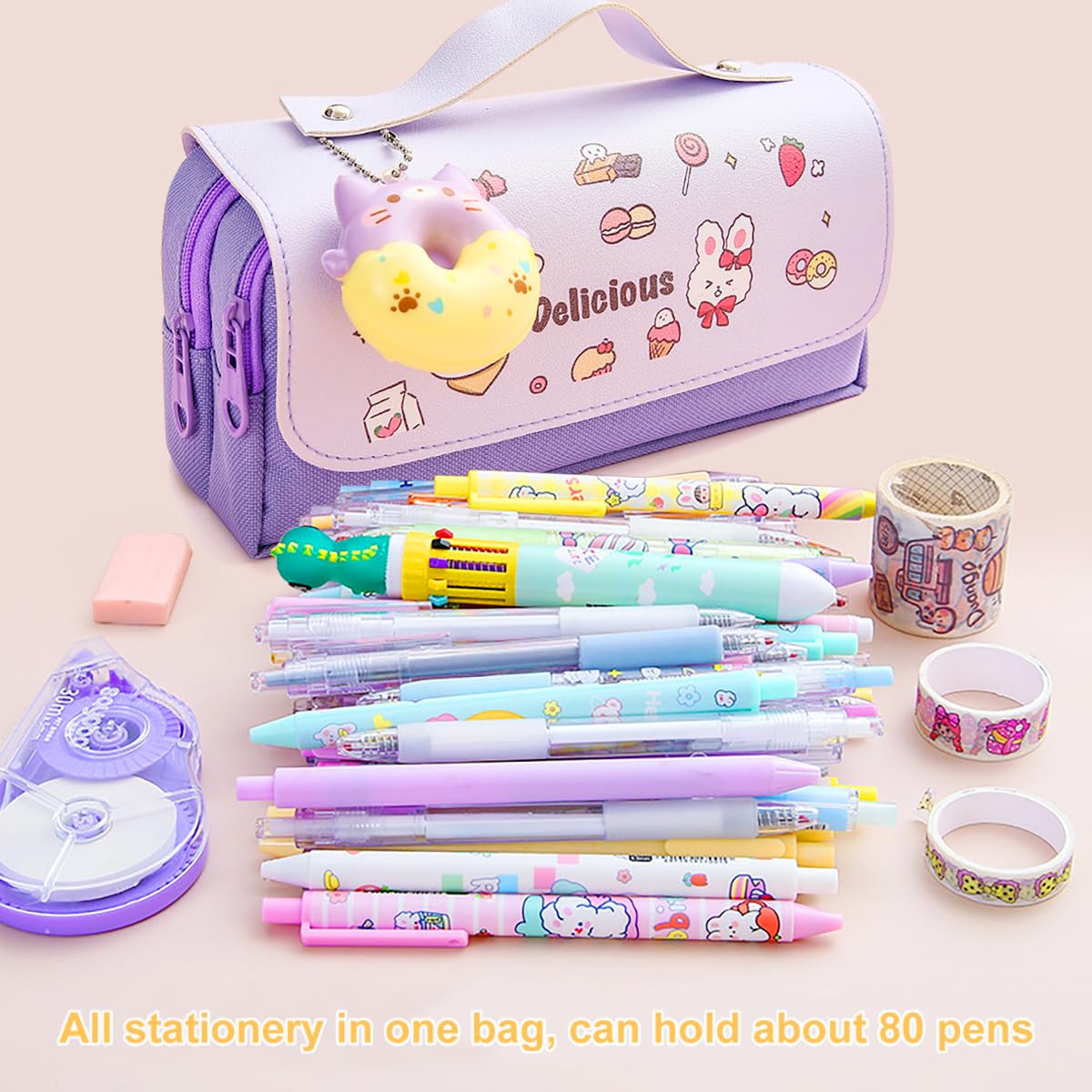 Pencil Case for Girls, Kids Large Capacity Cute Pencil Box with Compartments School Organizer Pen