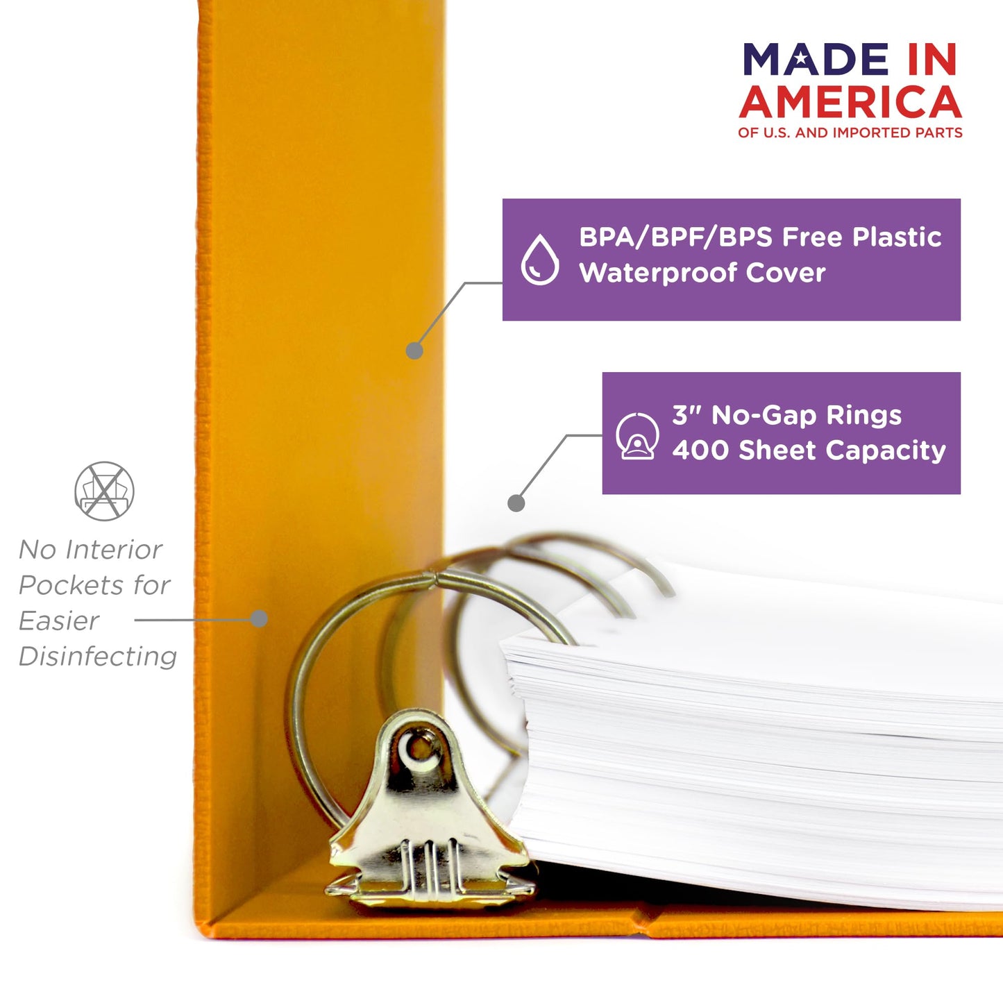 Carstens 3-Inch Heavy Duty 3-Ring Binder - Side Opening, Mango, Durable Plastic, Precision No-Gap