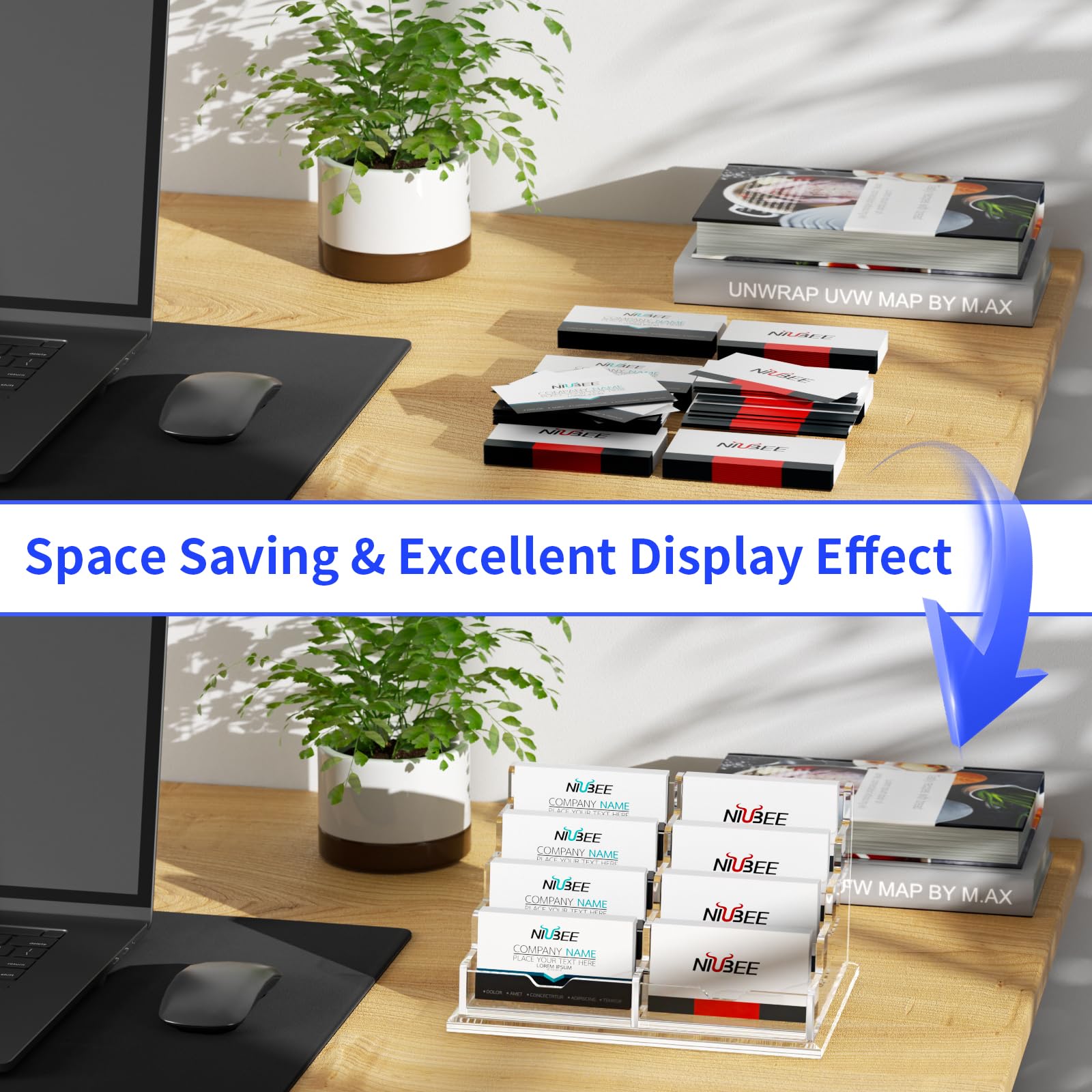 NIUBEE Acrylic Business Card Holder Display Stand for Desk 4 Tier for Desk