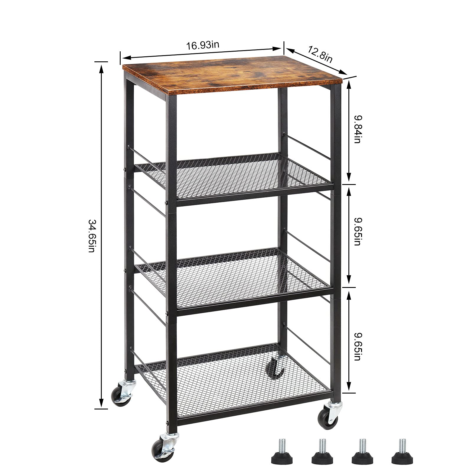 CADUKE Kitchen Storage Cart Baker's Rack 4-Tier Industrial Wood