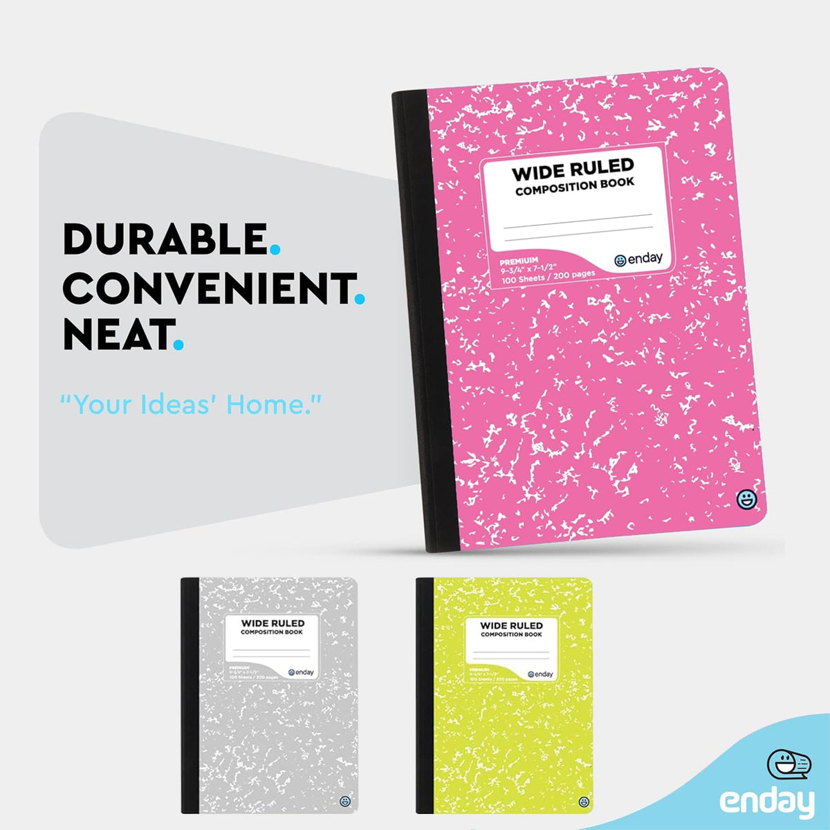Composition Notebooks Wide Ruled Paper, Colored Marble Composition Notebook Covers, 100 Sheets (200