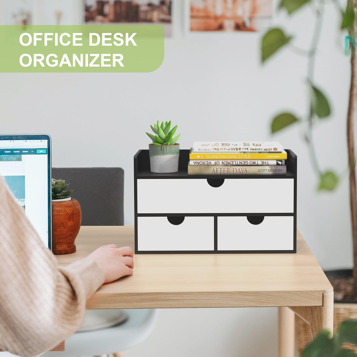 Bamboo Desk Organizer with Drawers, Desktop Storage for Office Supplies