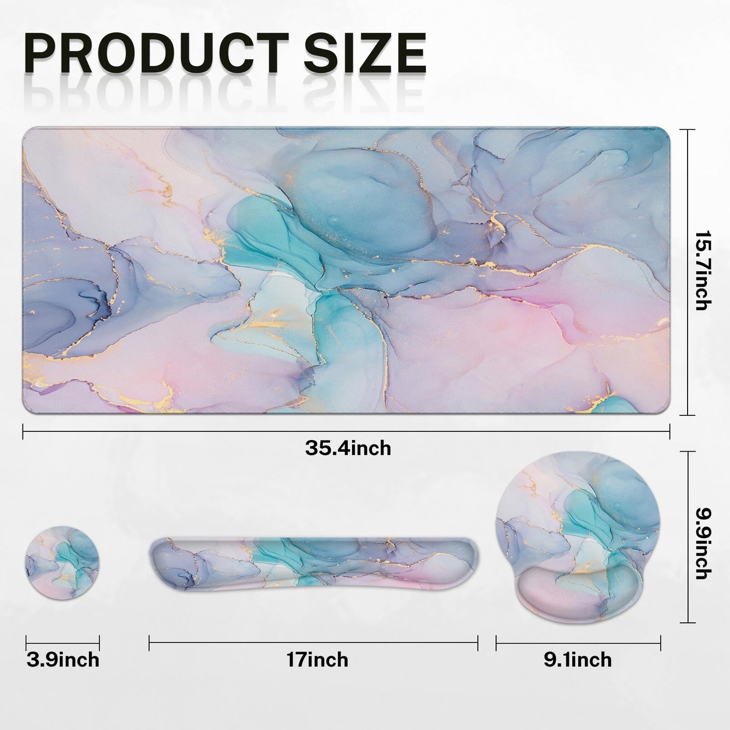 Arttown Keyboard Mouse Pad Set, 4 in 1 Desk Mat Set Marble Gradient