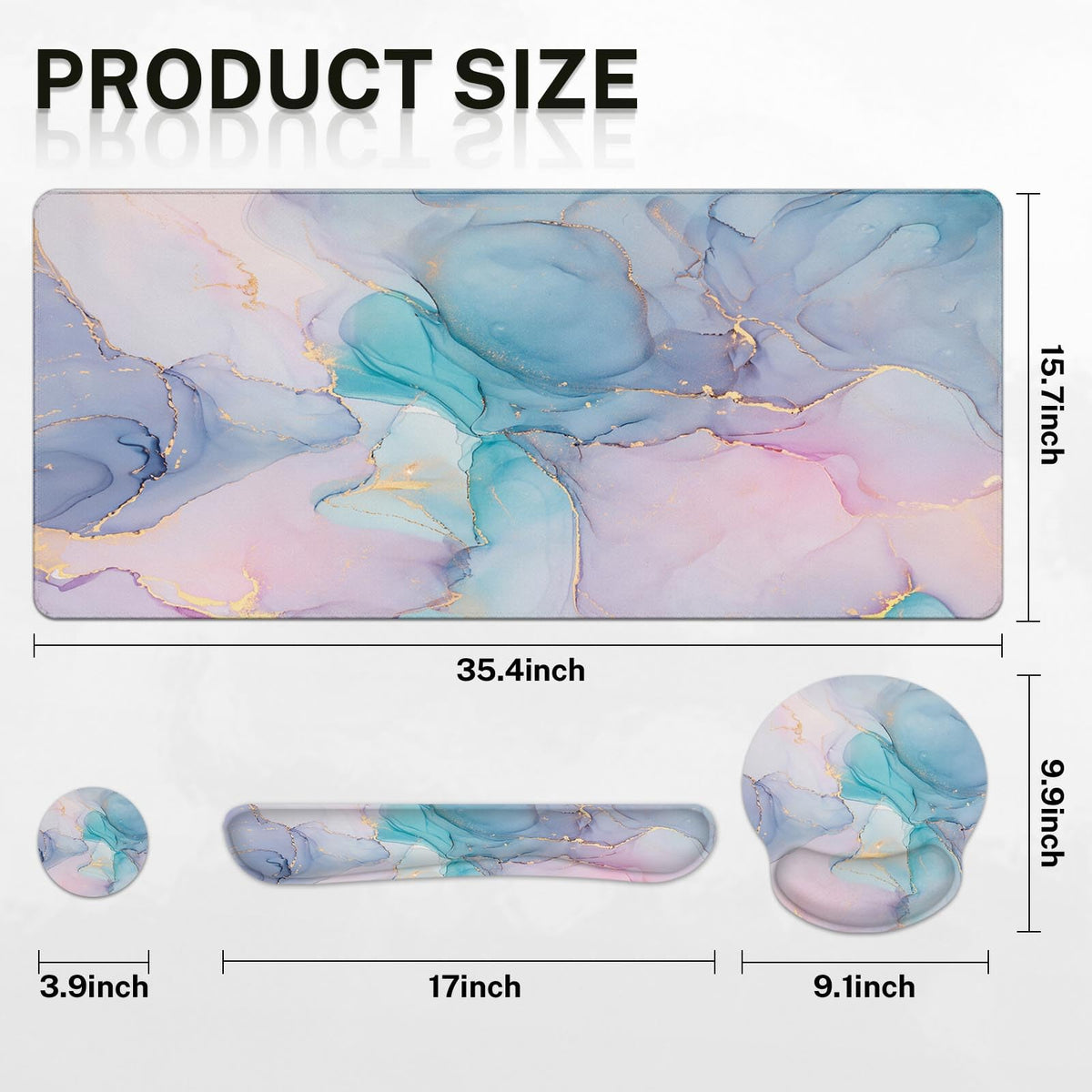 Arttown Keyboard Mouse Pad Set, 4 in 1 Desk Mat Set Marble Gradient