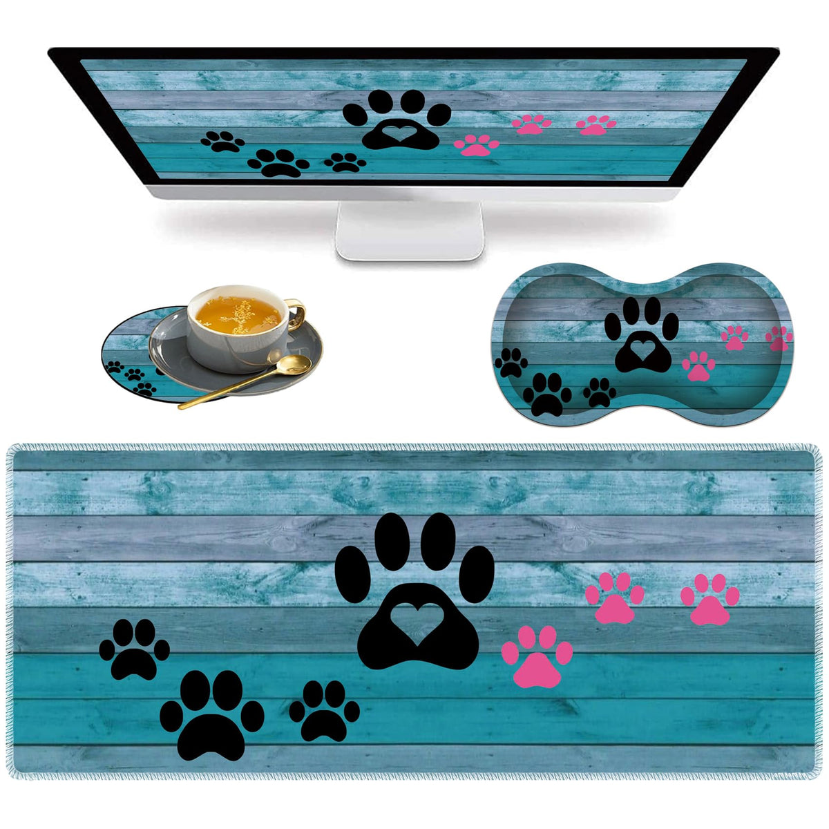 3 Piece Mouse Pad Set with Stitched Edge Large Anti-Slip Mouse Pad Desk Pad Keyboard Pad + Wrist