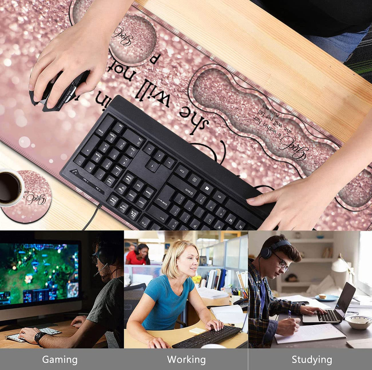 Large Mouse Pad, Desk Mat, Keyboard Pad+ Ergonomic Keyboard Wrist Rest Set,Extended Laptop