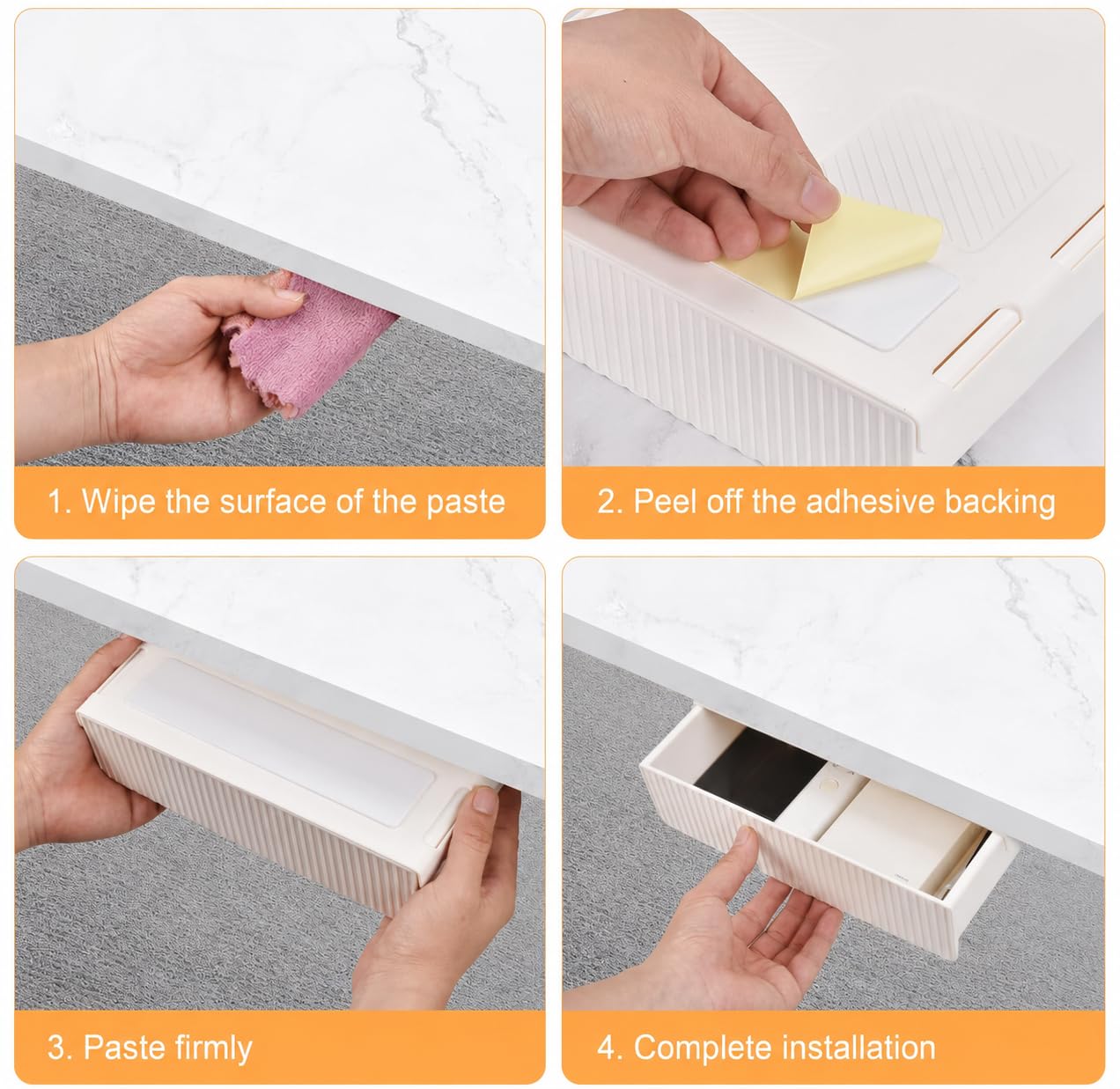 Under Desk Drawer Organizer, 2 Pack Self Adhesive Desk Storage Drawers