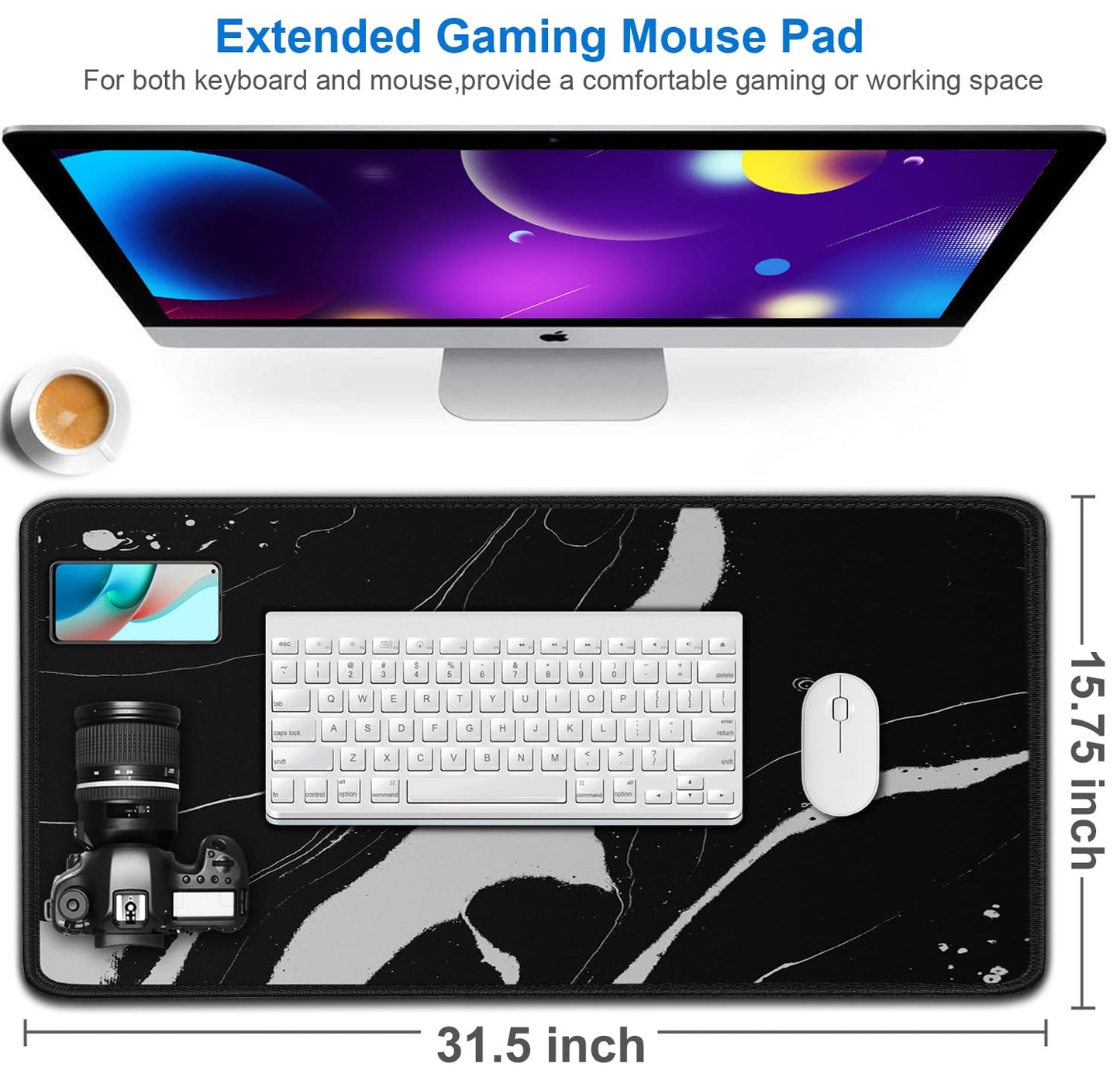 Large Mouse Pad, 31.5x15.7 inch Large Extended Computer Keyboard Mouse Mat, Water Resist Non-Slip