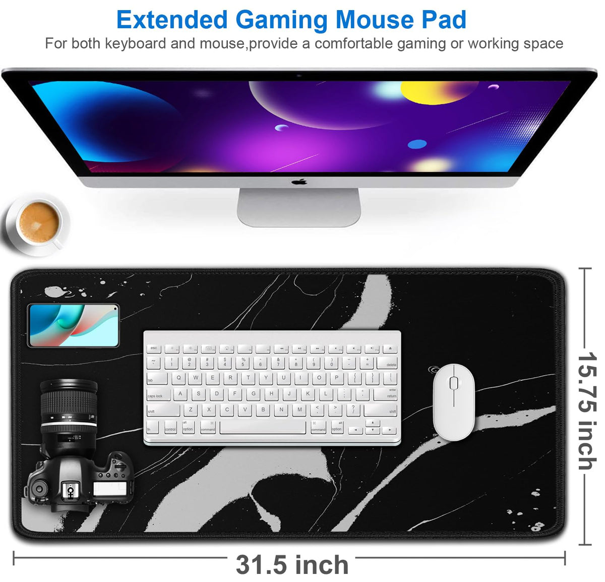 Large Mouse Pad, 31.5x15.7 inch Large Extended Computer Keyboard Mouse Mat, Water Resist Non-Slip