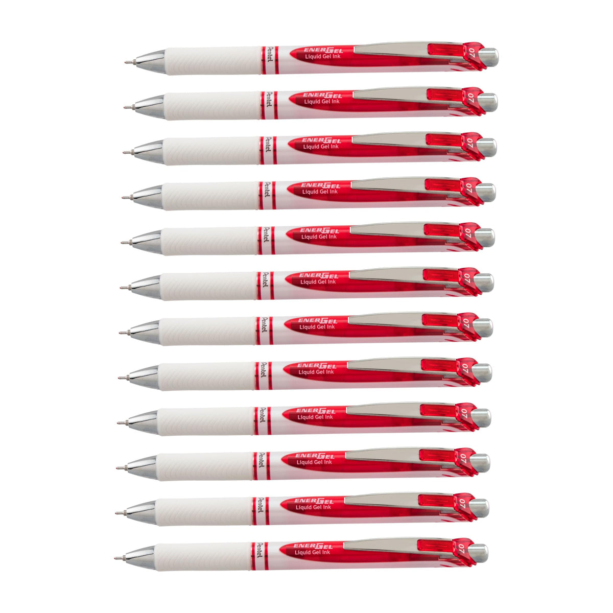 Pentel Gel Ink Pen, Pearl Retractable Gel Pen, (0.7mm) Medium Point, Needle Tip, Red Ink, 12 pack