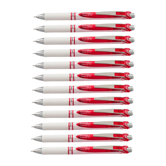 Pentel Gel Ink Pen, Pearl Retractable Gel Pen, (0.7mm) Medium Point, Needle Tip, Red Ink, 12 pack
