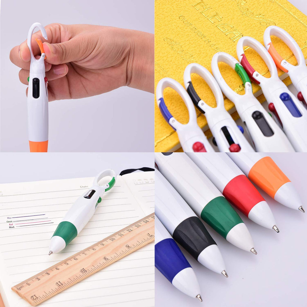 Onwon 24 Pieces Retractable Shuttle Pens 4 Neon Color in One Ballpoint Pen with Buckle Clip on Top