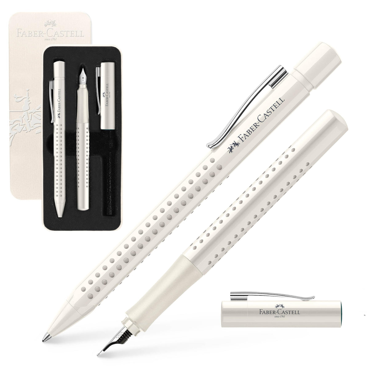 Faber-Castell Grip 2010 Harmony Fountain & Ballpoint Pen Gift Set - Coconut Milk: Fountain Pen Set