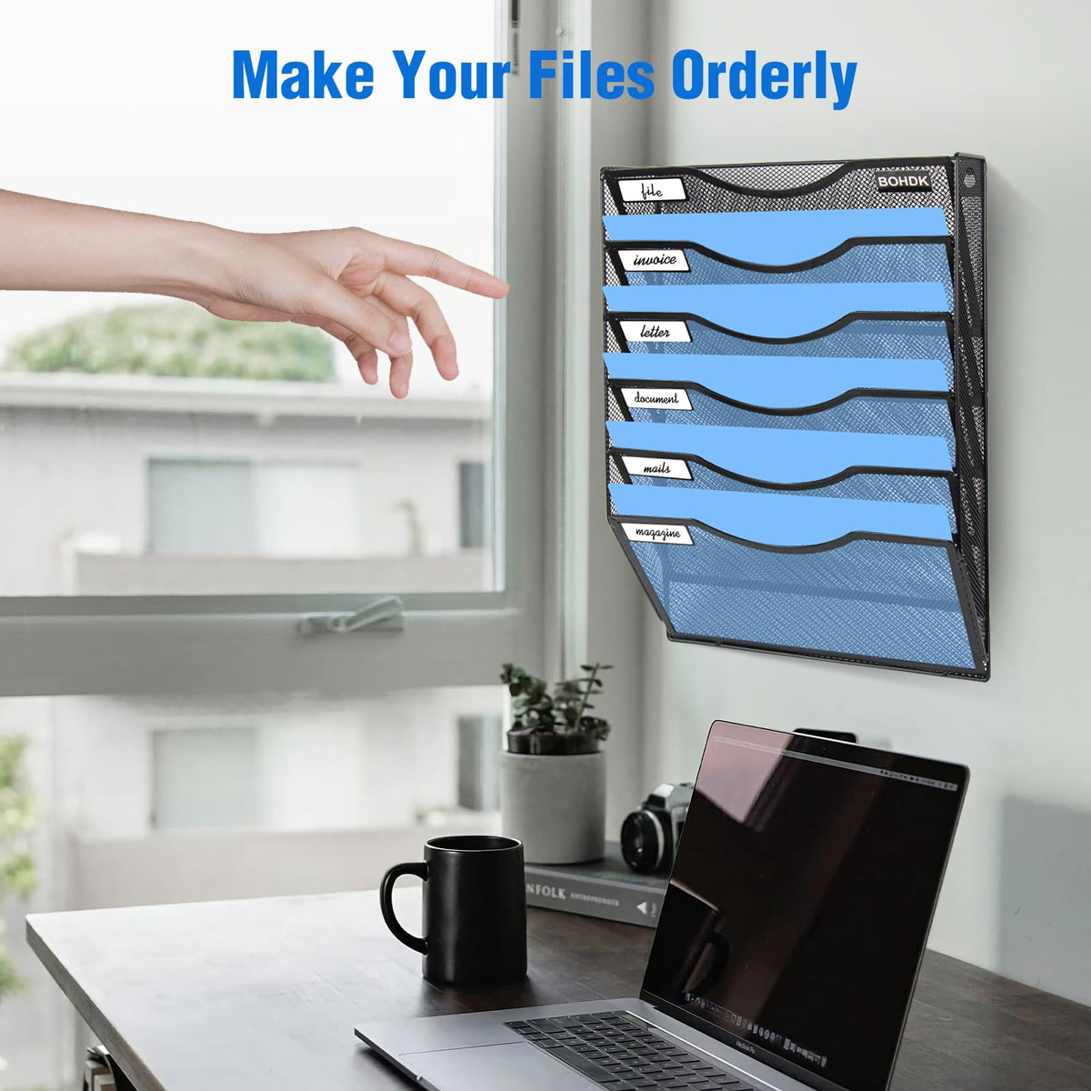 BOHDK Wall File Organizer, 6 Tier Hanging File Folder Mail Organizer, Vertical Mesh Metal Wall