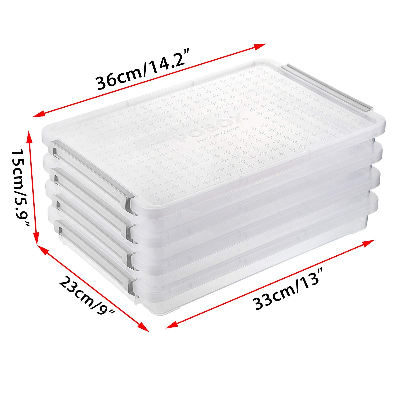 BTSKY 4 Pack A4 Plus Clear Plastic Stackable Storage Box Desk Paper Magazine Container with Buckle