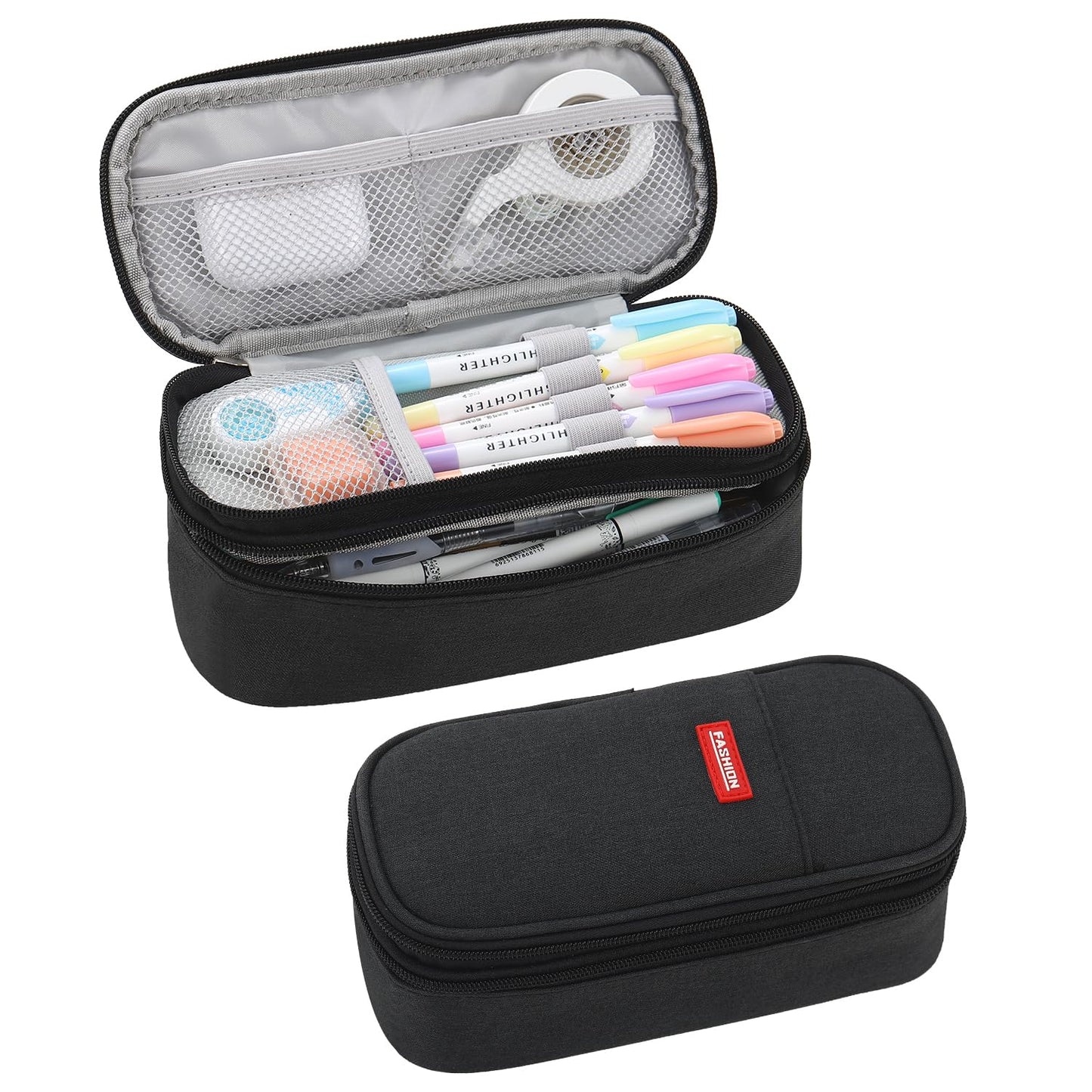 Large Pencil Bag for Boys Teens Kids School Zipper Pencil Pouch Black