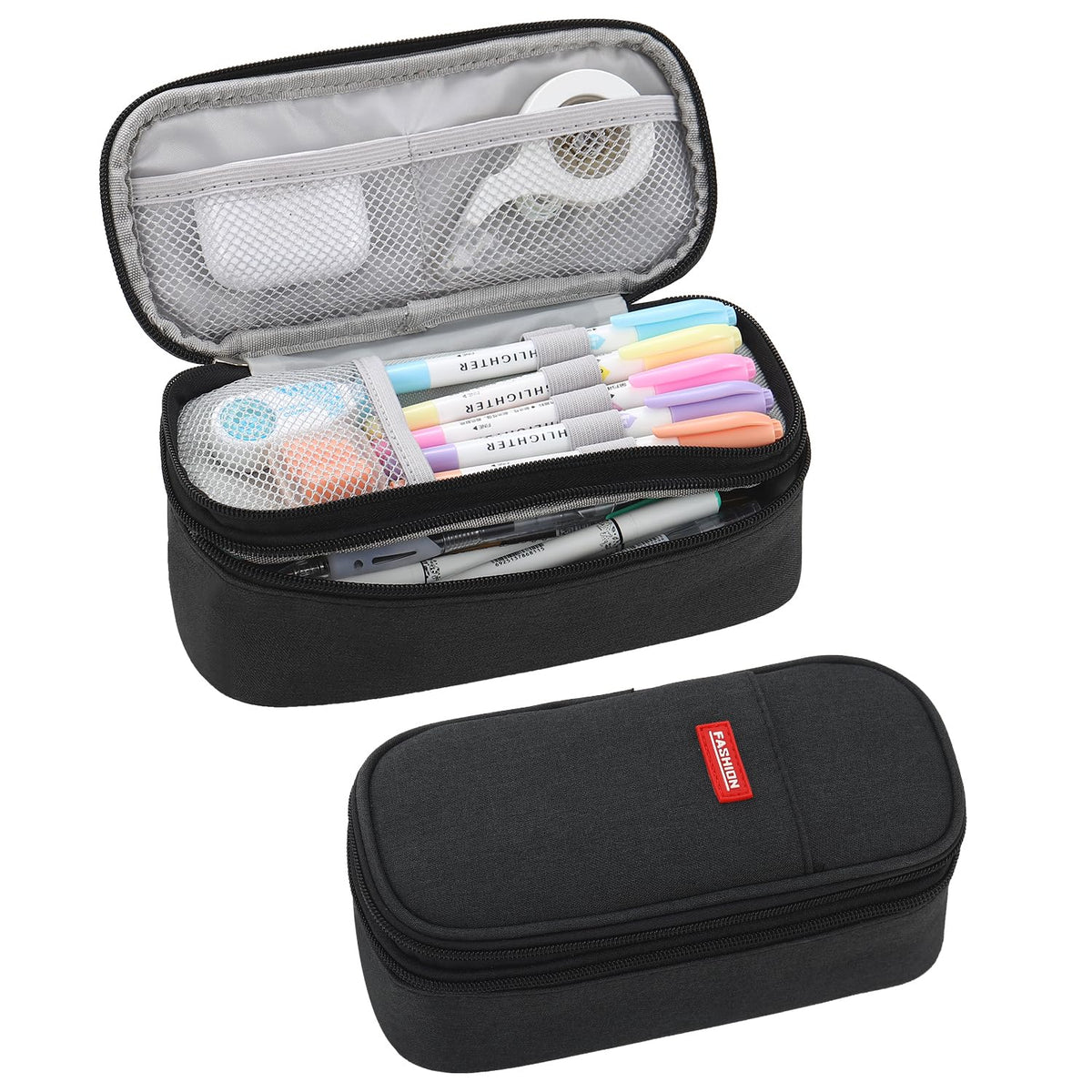 Large Pencil Bag for Boys Teens Kids School Zipper Pencil Pouch Black