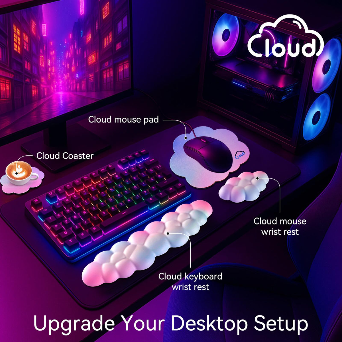 Sushret Cloud Wrist Rest for Computer Keyboard and Mouse Pad Set, Dark Blue